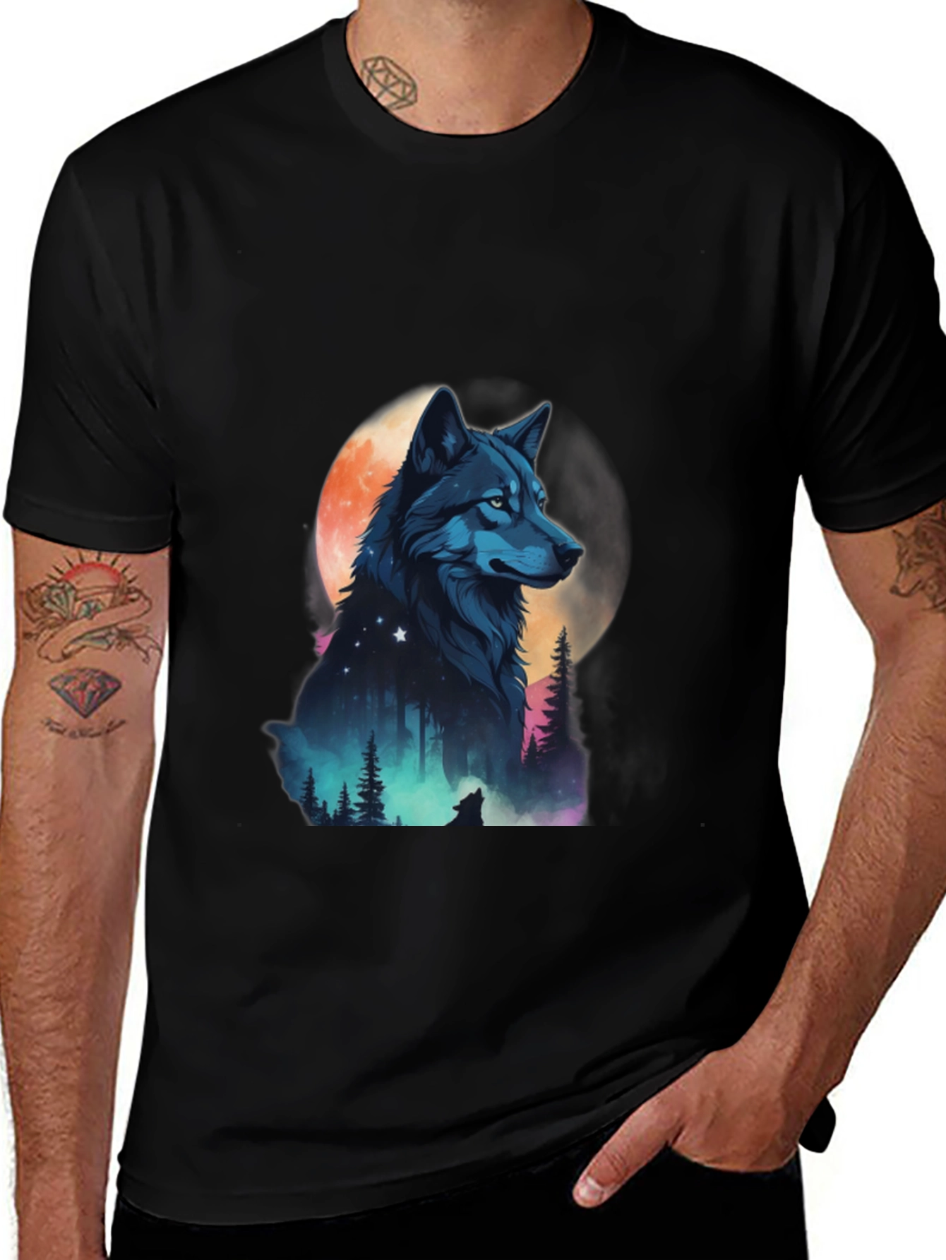 Wolf Moon Graphic Tee - Black Cotton Blend