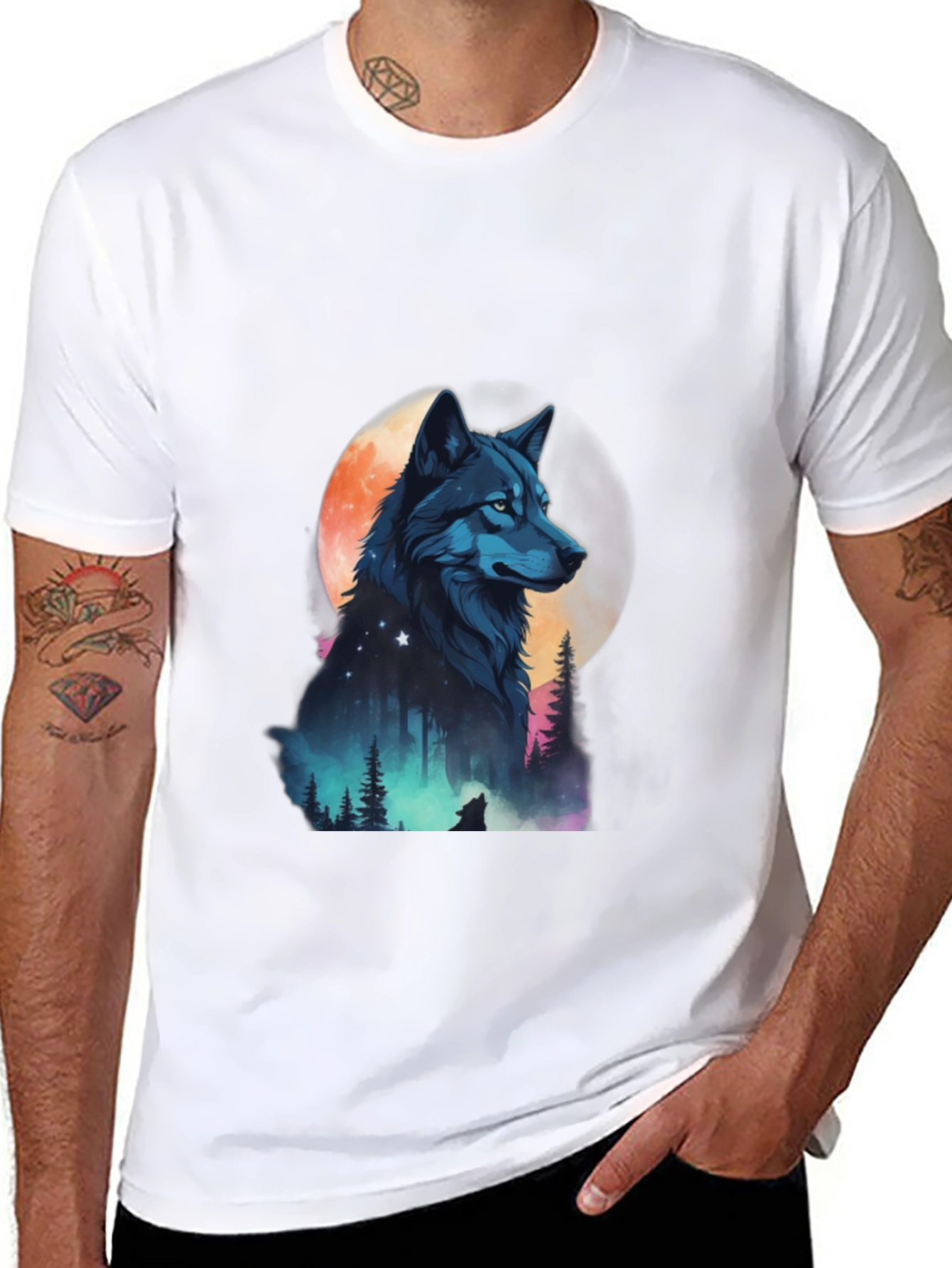 Wolf Moon Graphic Tee - Black Cotton Blend