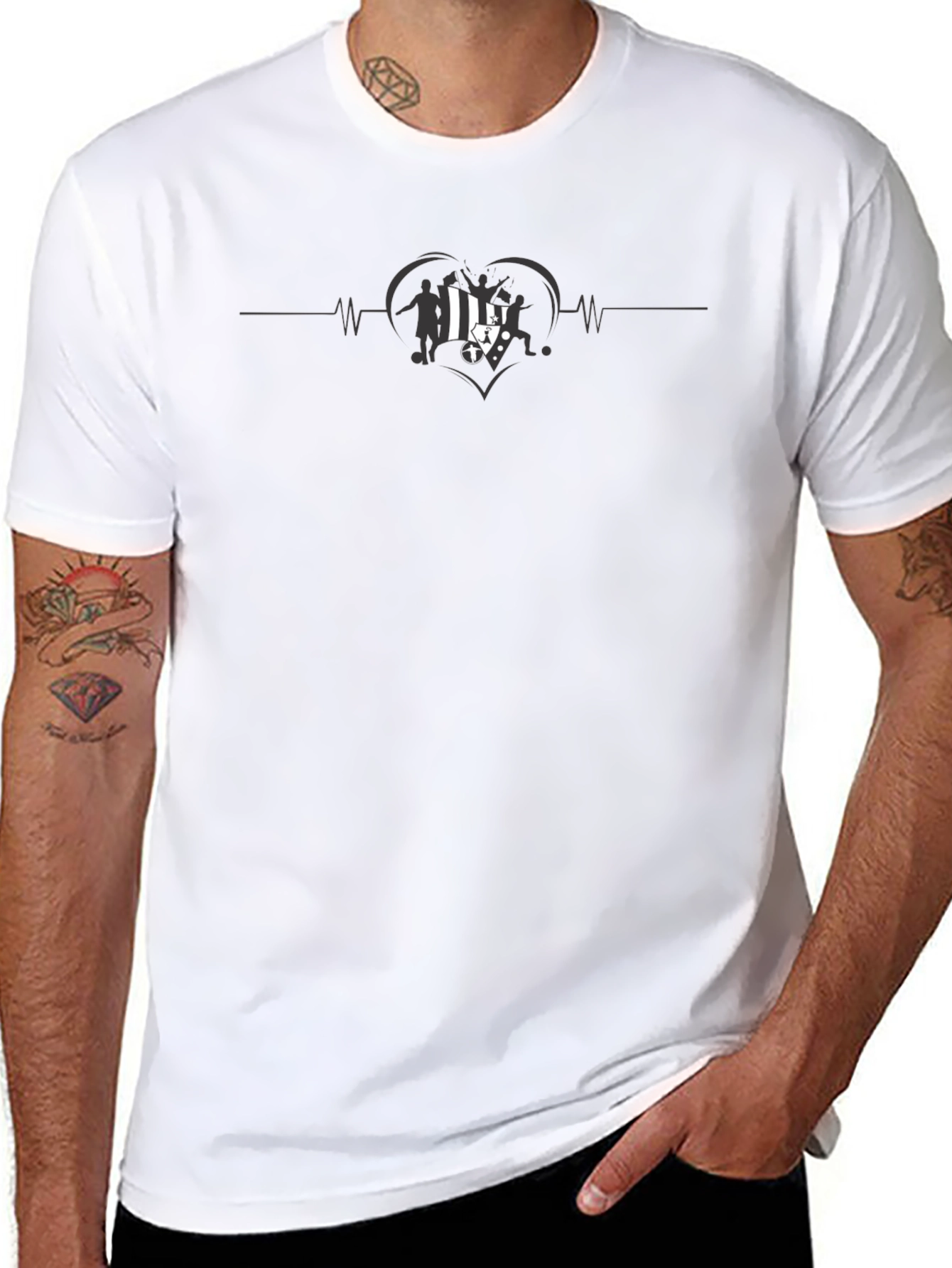 Soccer Heartbeat T-Shirt - Black Cotton Tee