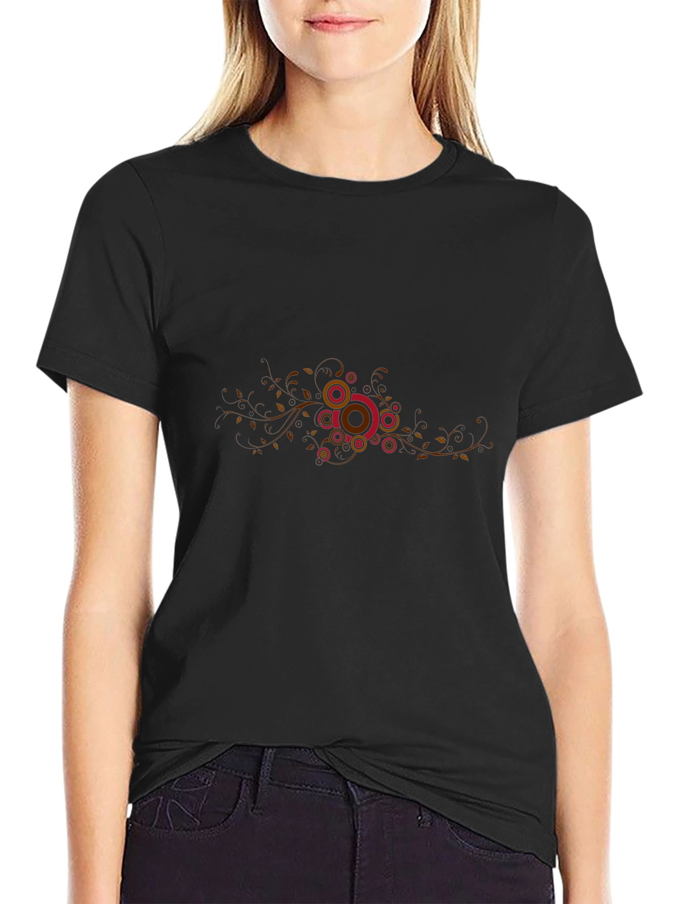 Black Graphic Tee - Retro Circle Vines