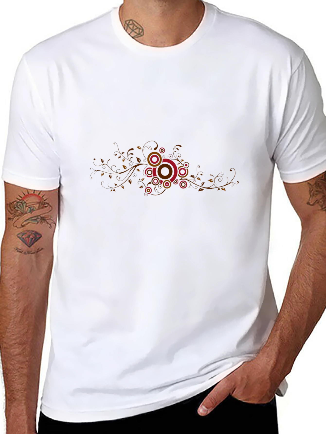 Black Graphic Tee - Retro Circle Vines