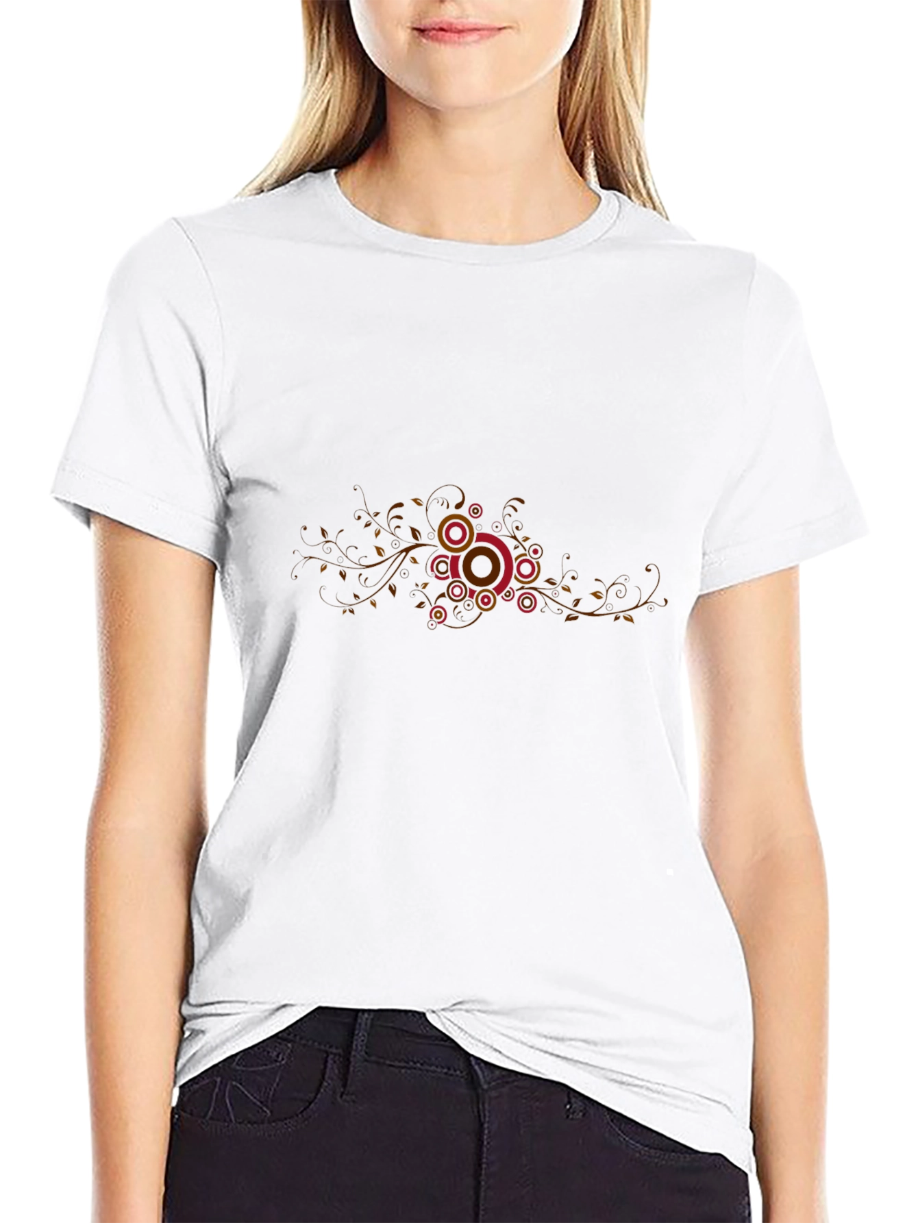 Black Graphic Tee - Retro Circle Vines