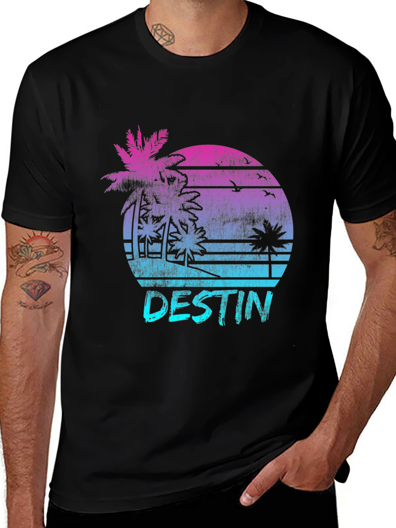 Destin Retro Sunset T-Shirt Palm Tree