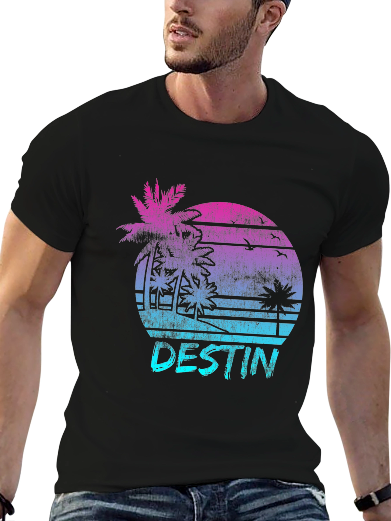 Destin Retro Sunset T-Shirt Palm Tree