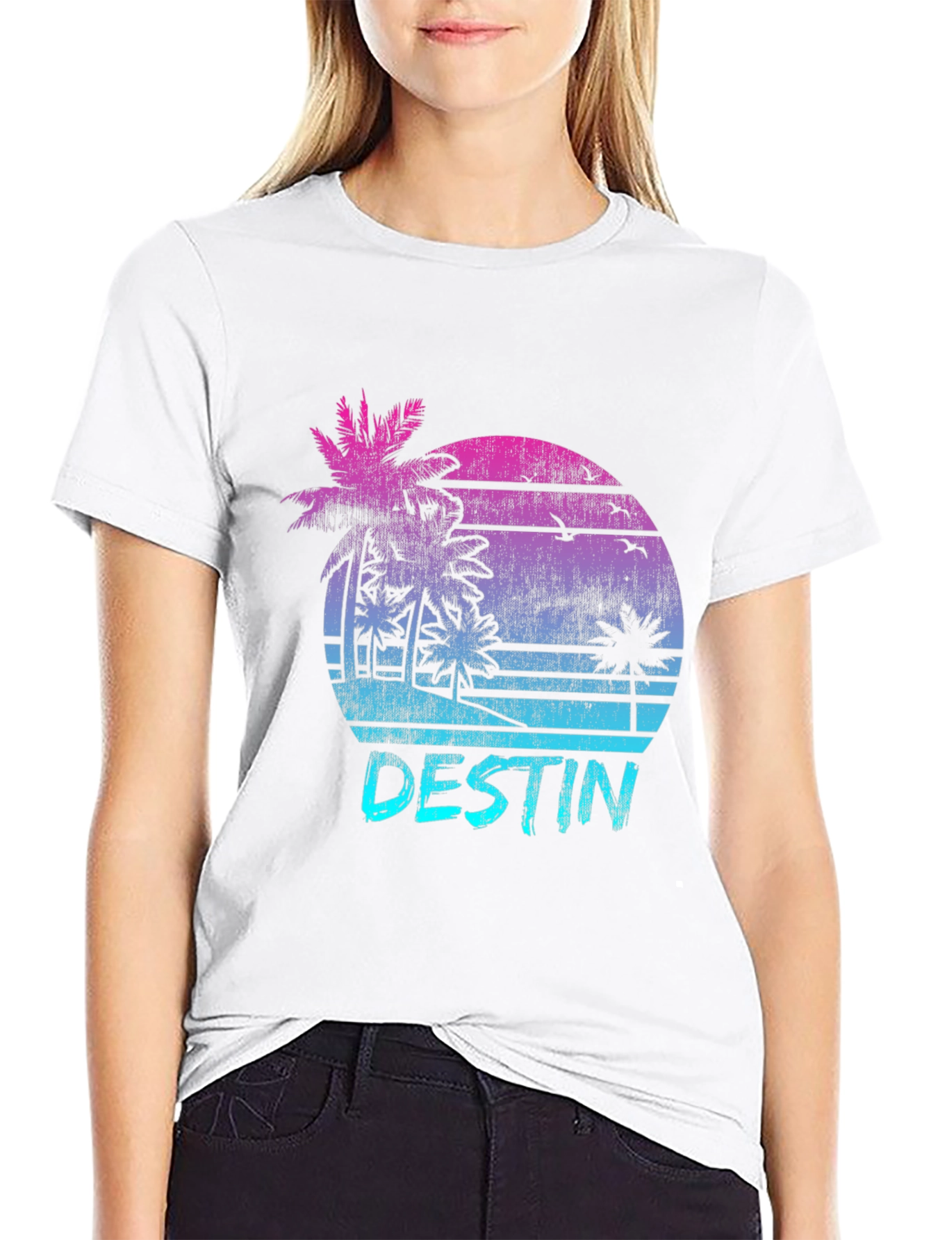 Destin Retro Sunset T-Shirt Palm Tree