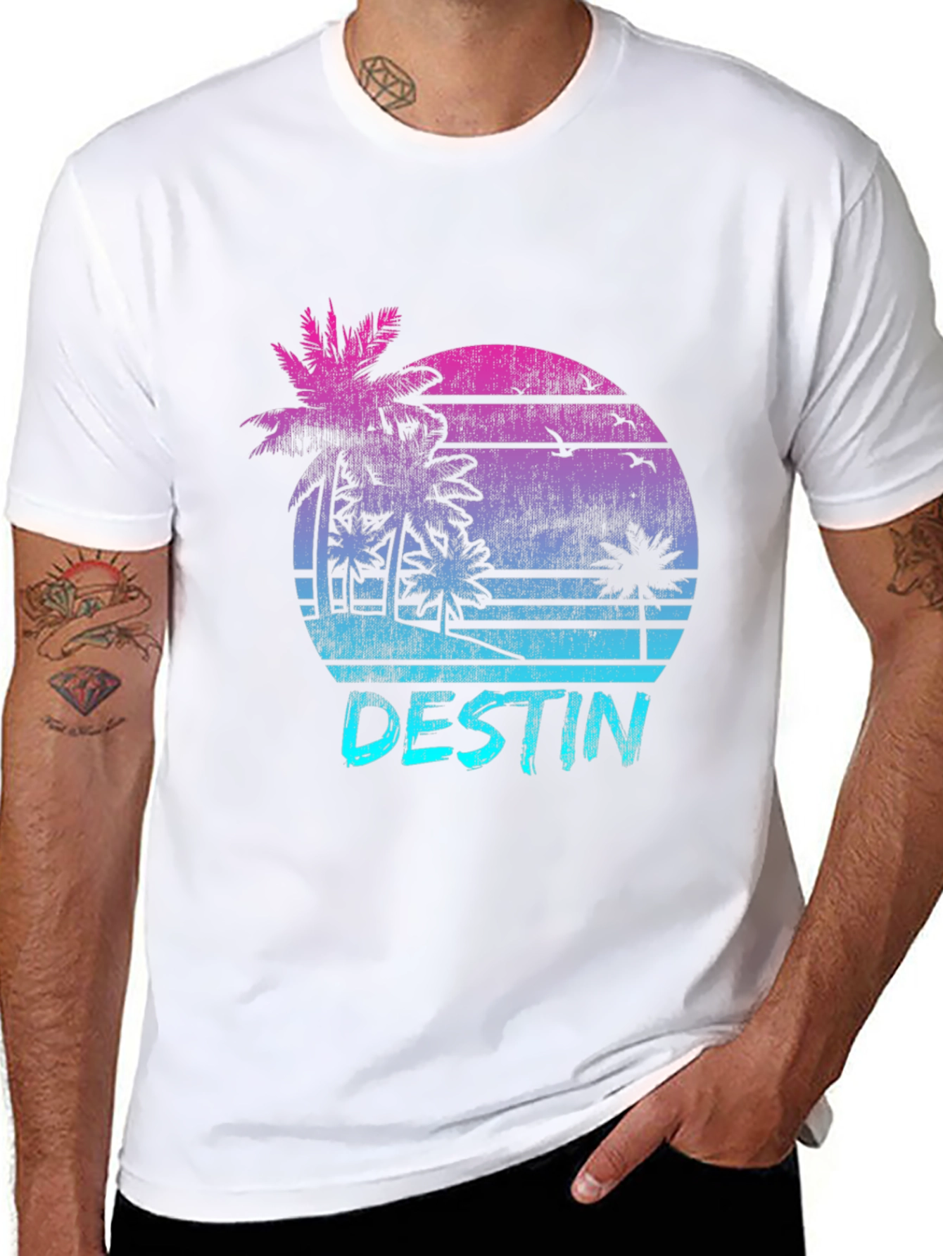 Destin Retro Sunset T-Shirt Palm Tree