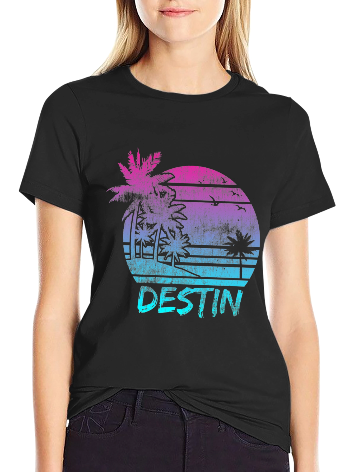 Destin Retro Sunset T-Shirt Palm Tree