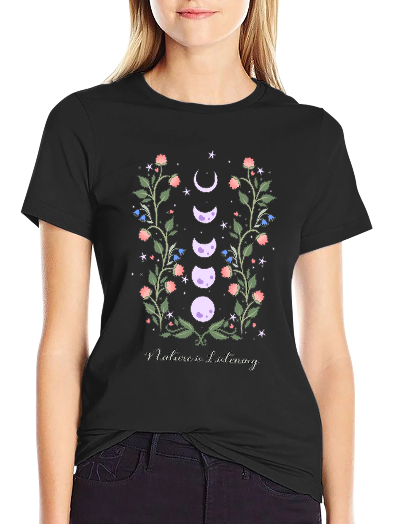 Natures Embrace T-Shirt - Moon Phase Floral Design