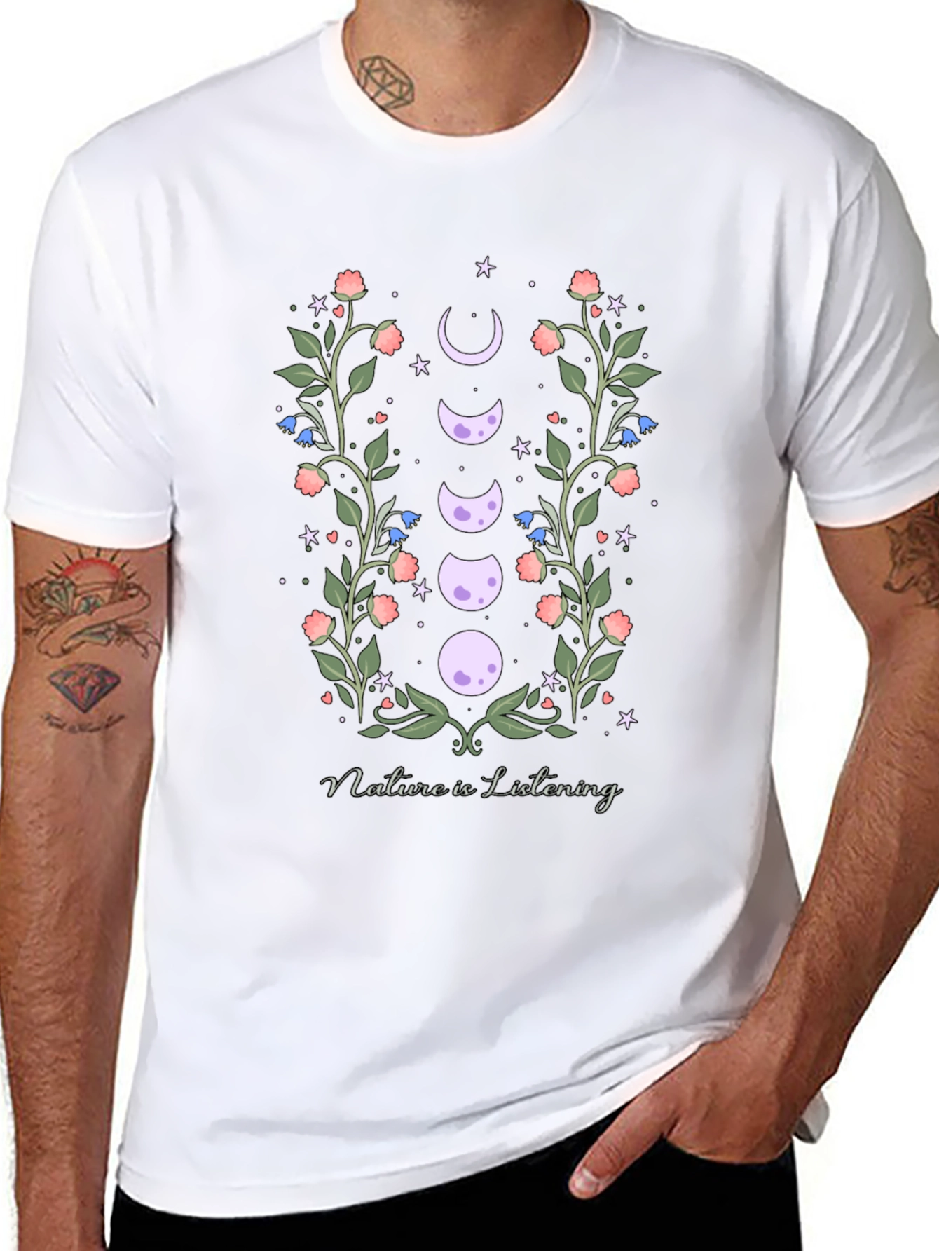 Natures Embrace T-Shirt - Moon Phase Floral Design