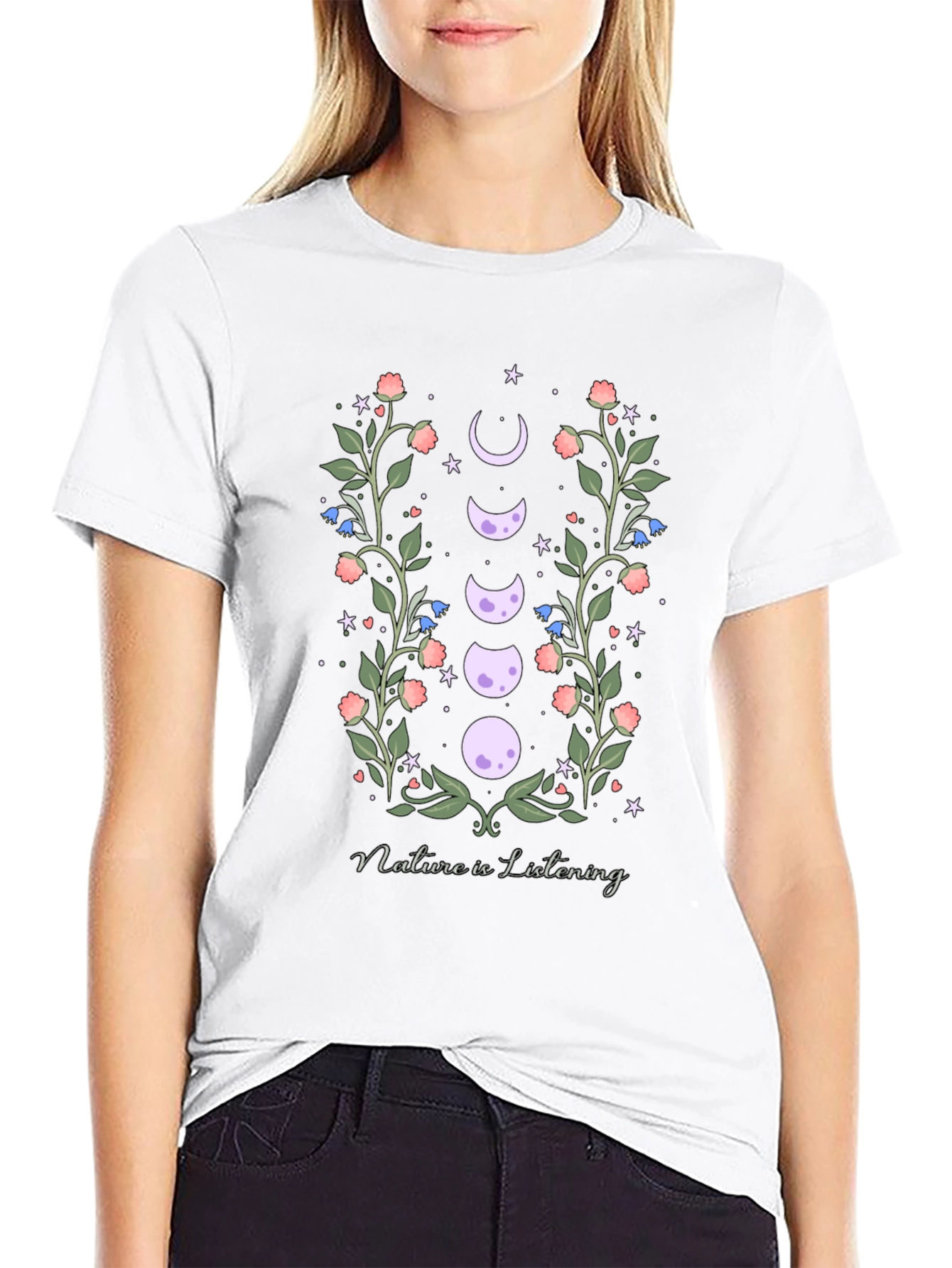 Natures Embrace T-Shirt - Moon Phase Floral Design