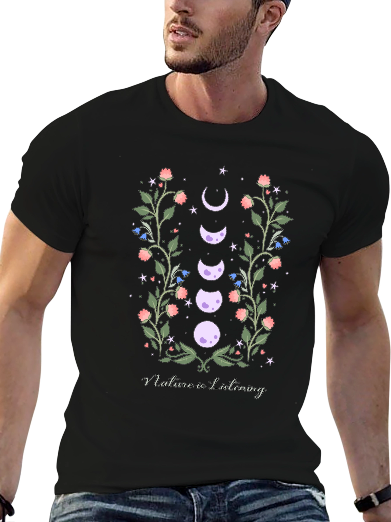 Natures Embrace T-Shirt - Moon Phase Floral Design
