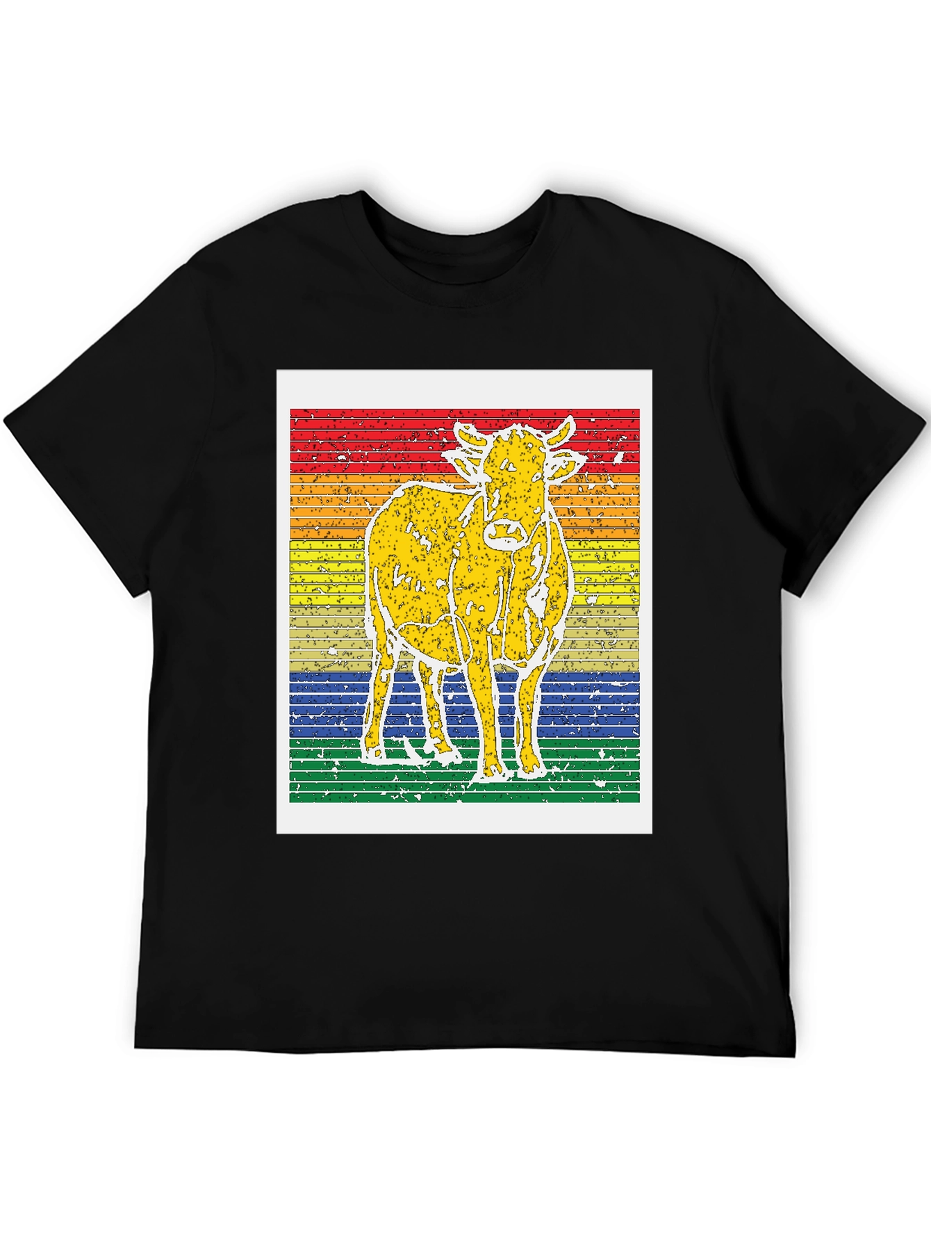 Retro Cow Graphic Tee - Striped Background Unisex T-Shirt