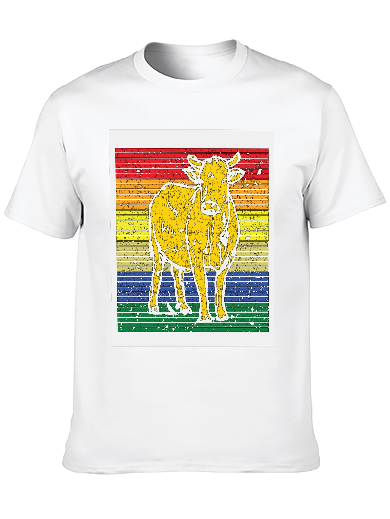 Retro Cow Graphic Tee - Striped Background Unisex T-Shirt