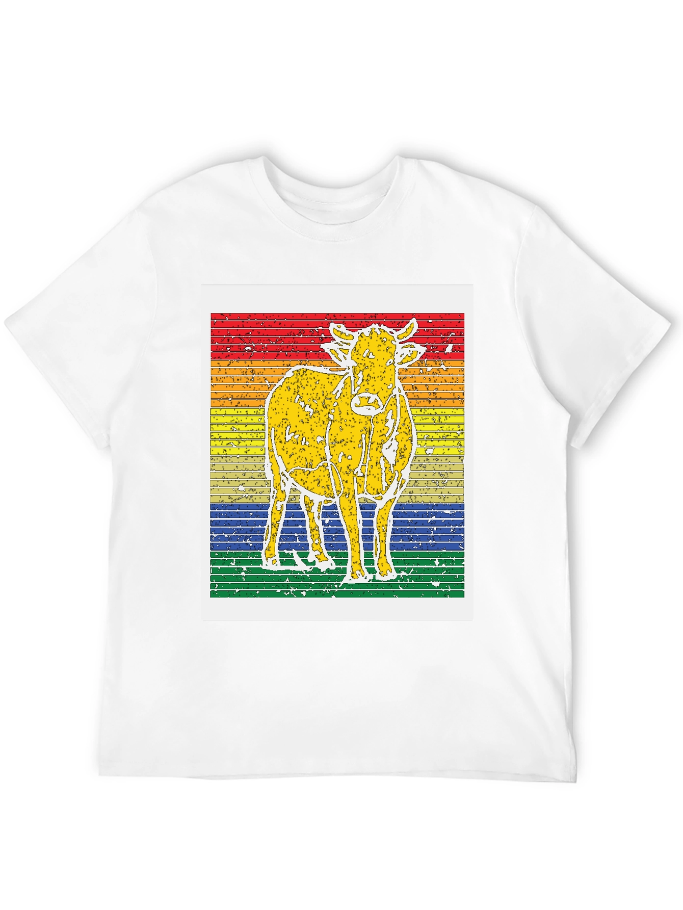 Retro Cow Graphic Tee - Striped Background Unisex T-Shirt