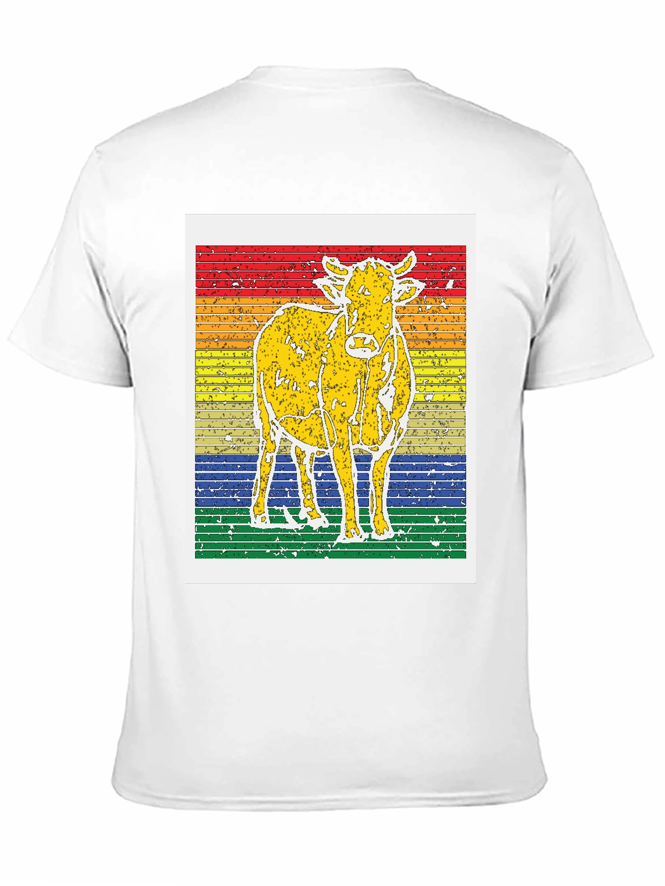 Retro Cow Graphic Tee - Striped Background Unisex T-Shirt