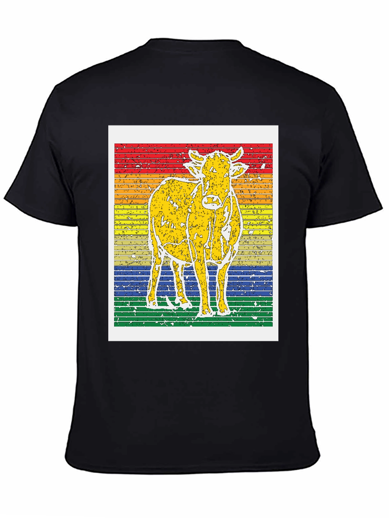 Retro Cow Graphic Tee - Striped Background Unisex T-Shirt