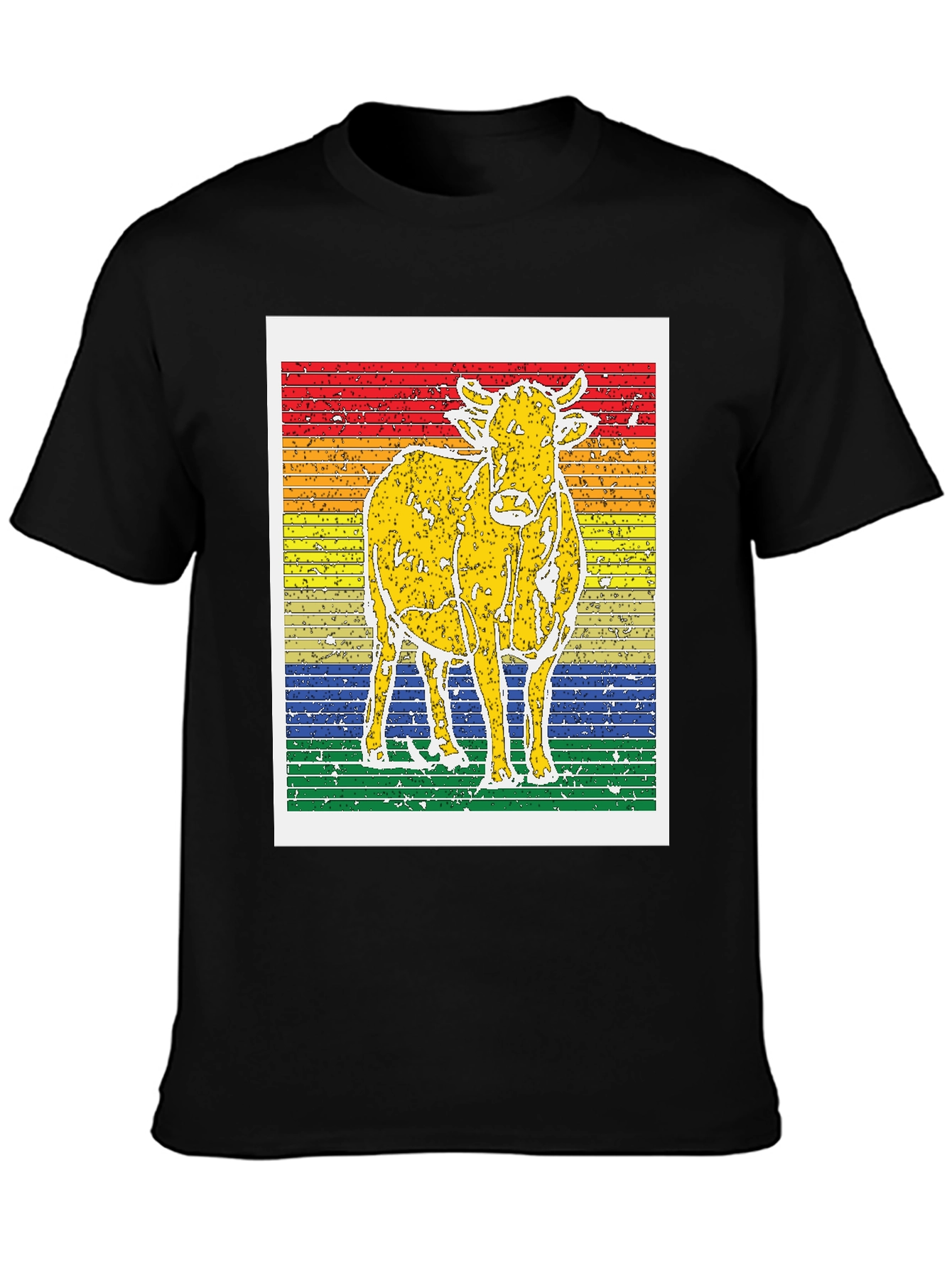 Retro Cow Graphic Tee - Striped Background Unisex T-Shirt