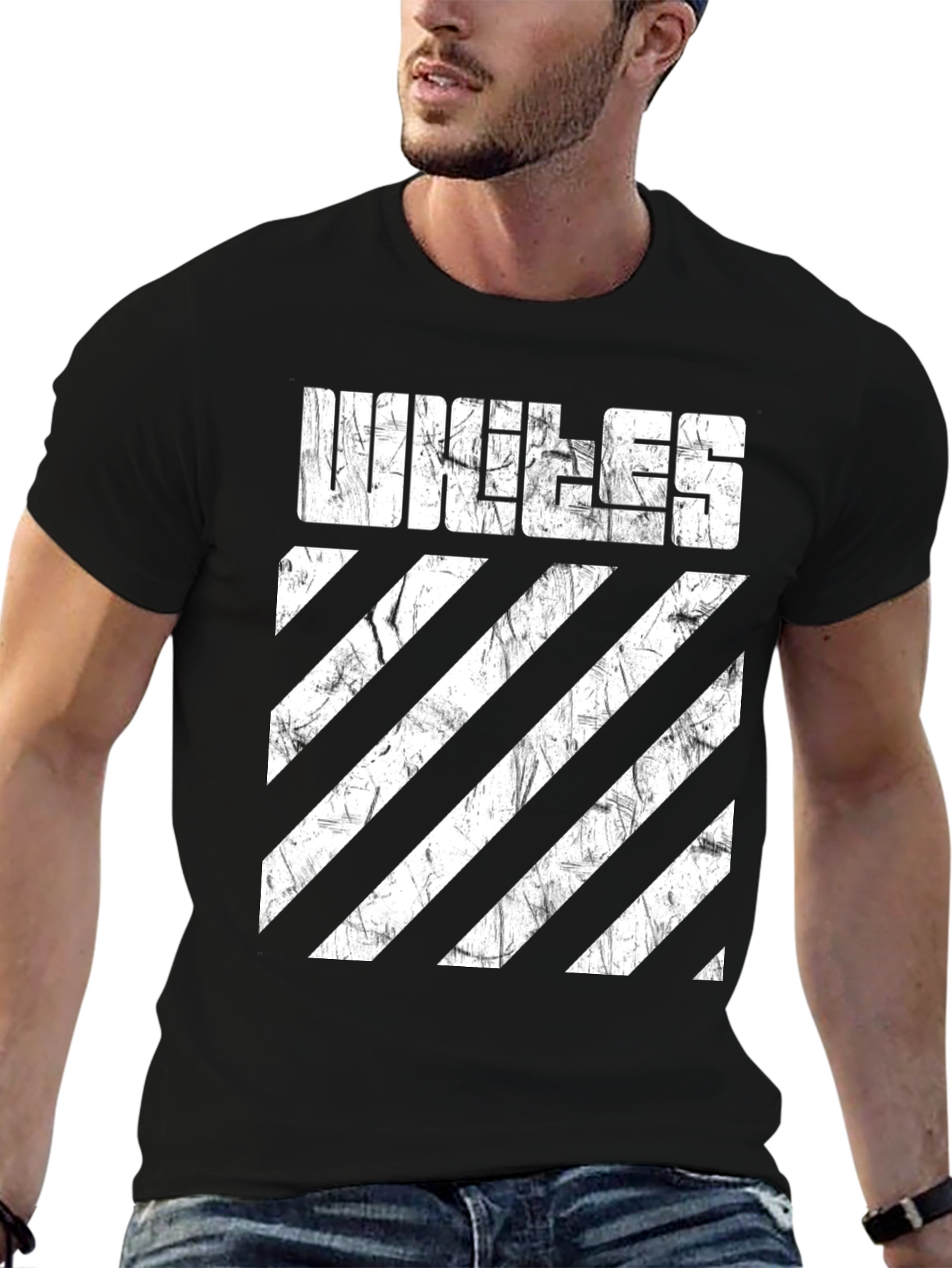 Unique Distressed Striped Graphic T-Shirt