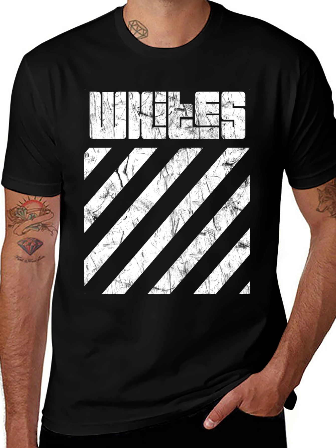 Unique Distressed Striped Graphic T-Shirt