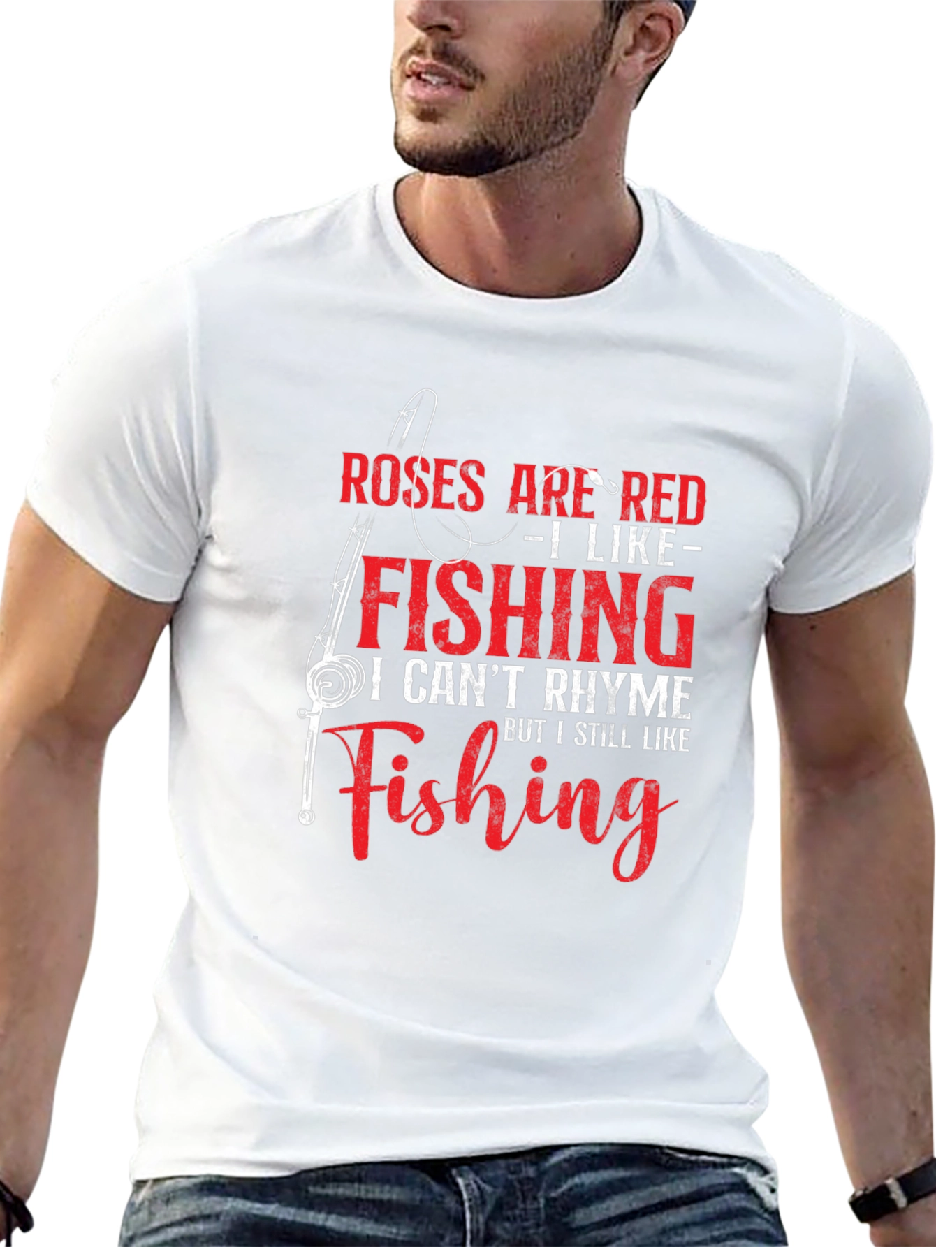 Roses are Red I Like Fishing Mens Black T-Shirt
