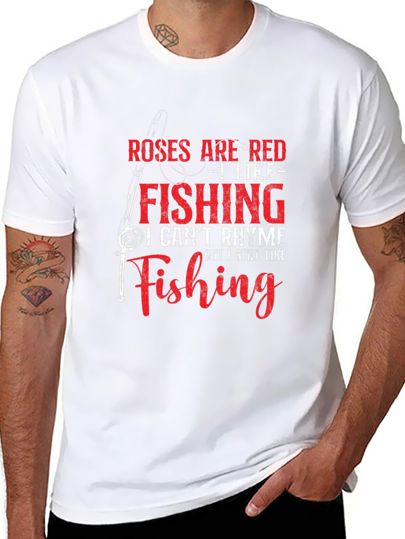 Roses are Red I Like Fishing Mens Black T-Shirt