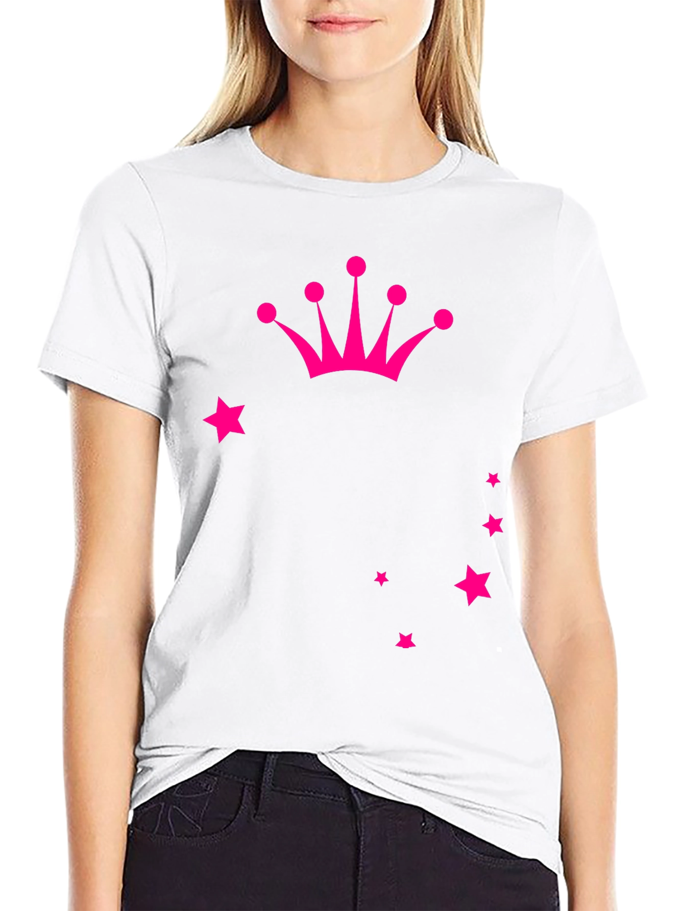 Crown & Stars Graphic Tee - Casual Black T-Shirt
