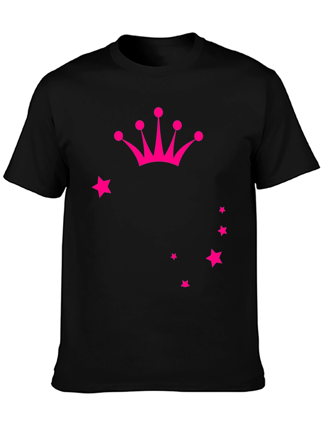 Crown & Stars Graphic Tee - Casual Black T-Shirt