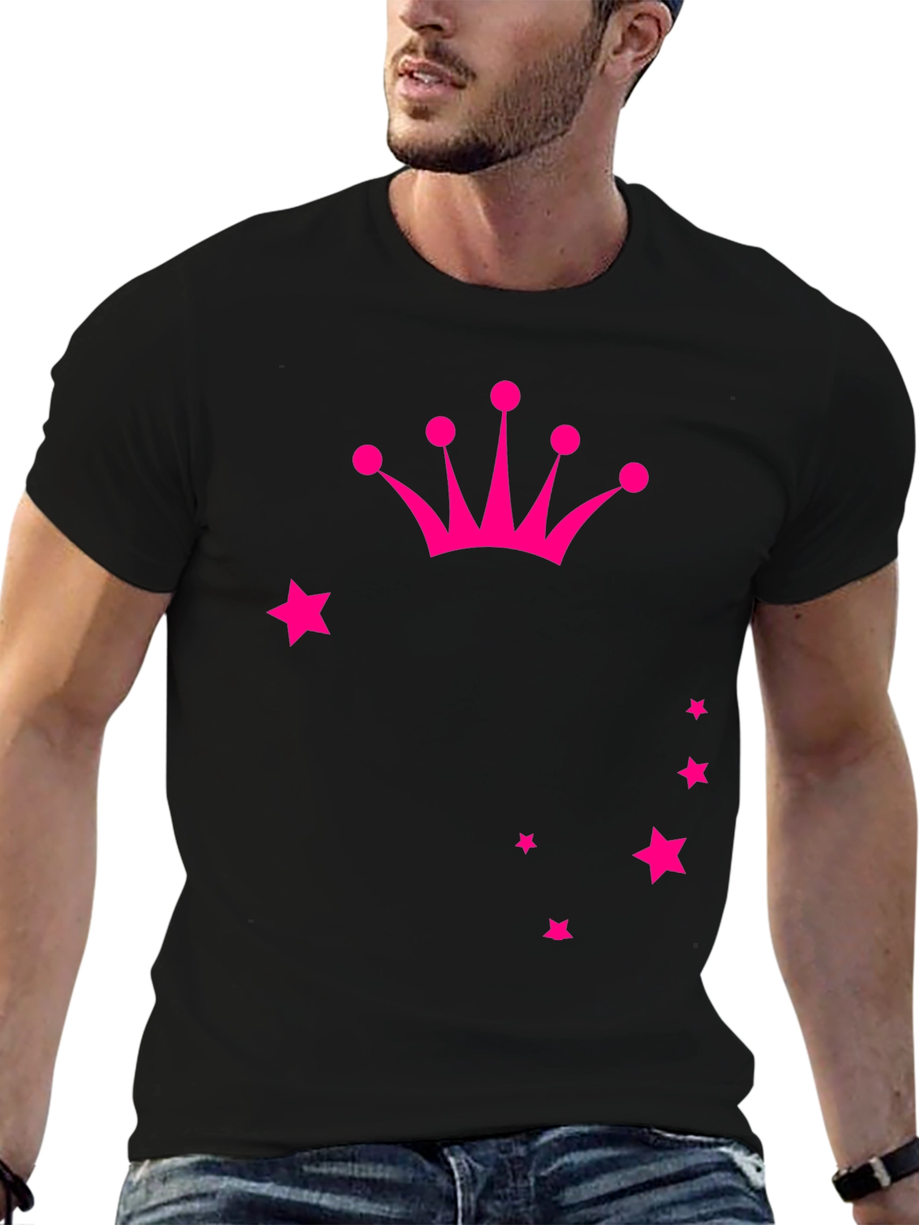 Crown & Stars Graphic Tee - Casual Black T-Shirt