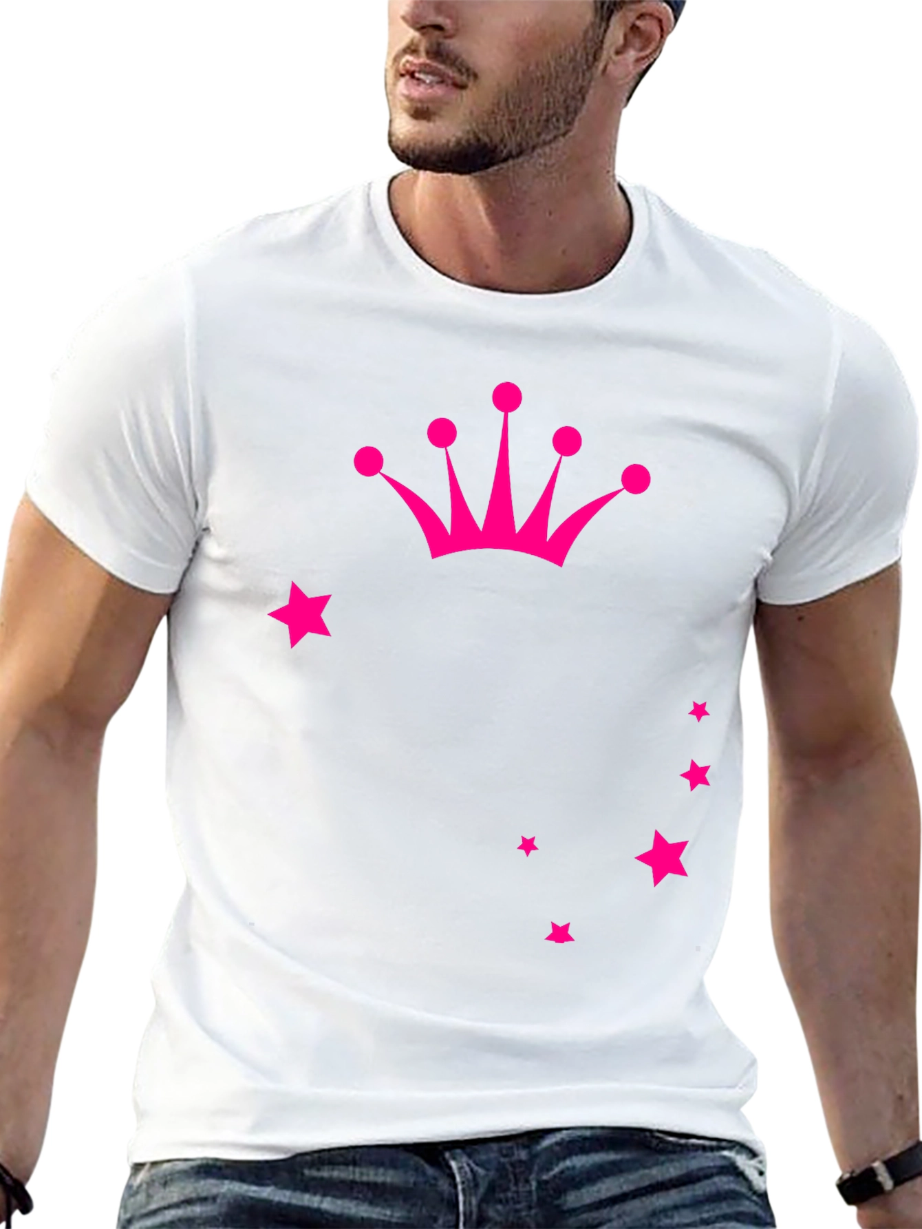Crown & Stars Graphic Tee - Casual Black T-Shirt