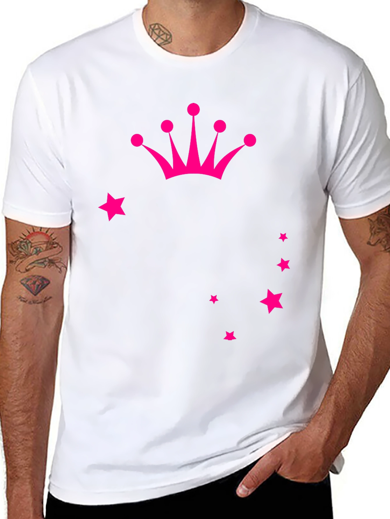 Crown & Stars Graphic Tee - Casual Black T-Shirt