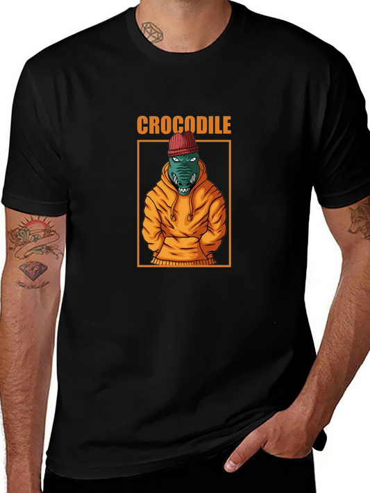 Cool Crocodile Graphic Tee - Black Cotton T-Shirt