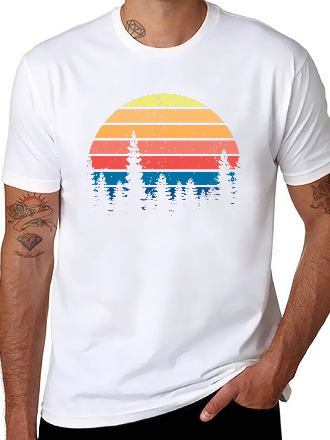 Retro Sunset Pine Tree Graphic Tee