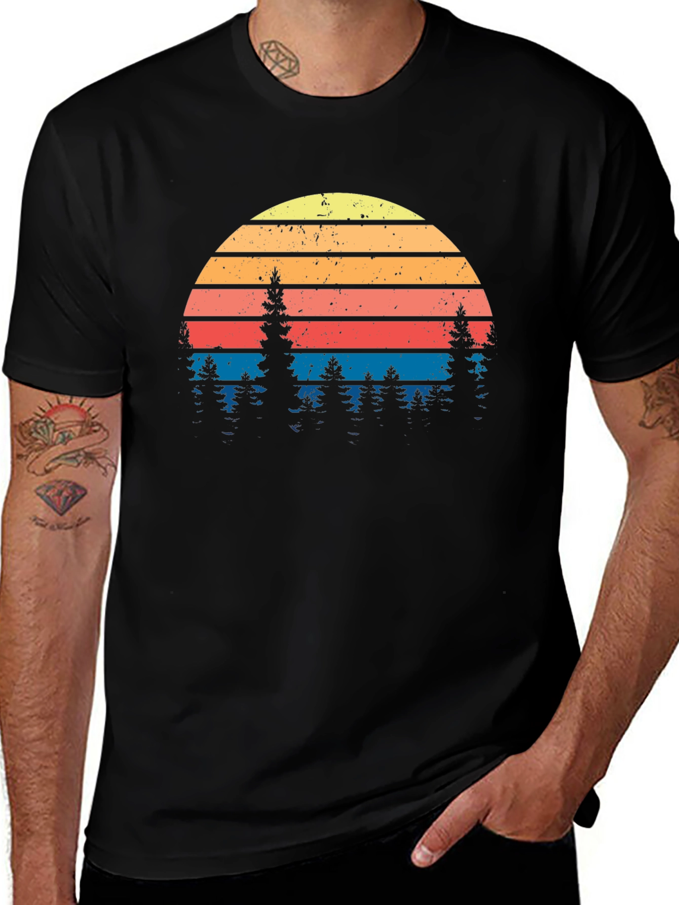 Retro Sunset Pine Tree Graphic Tee