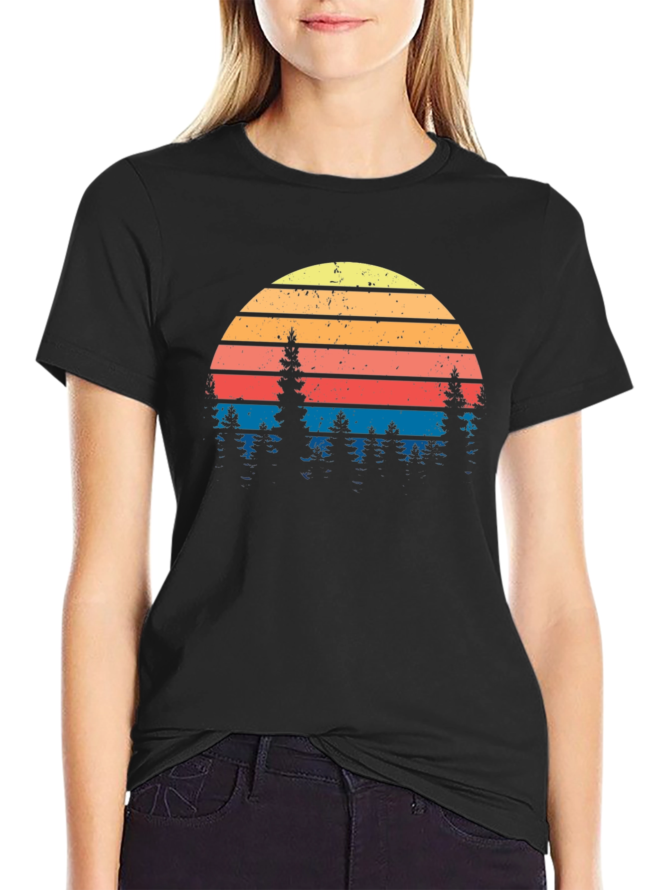Retro Sunset Pine Tree Graphic Tee