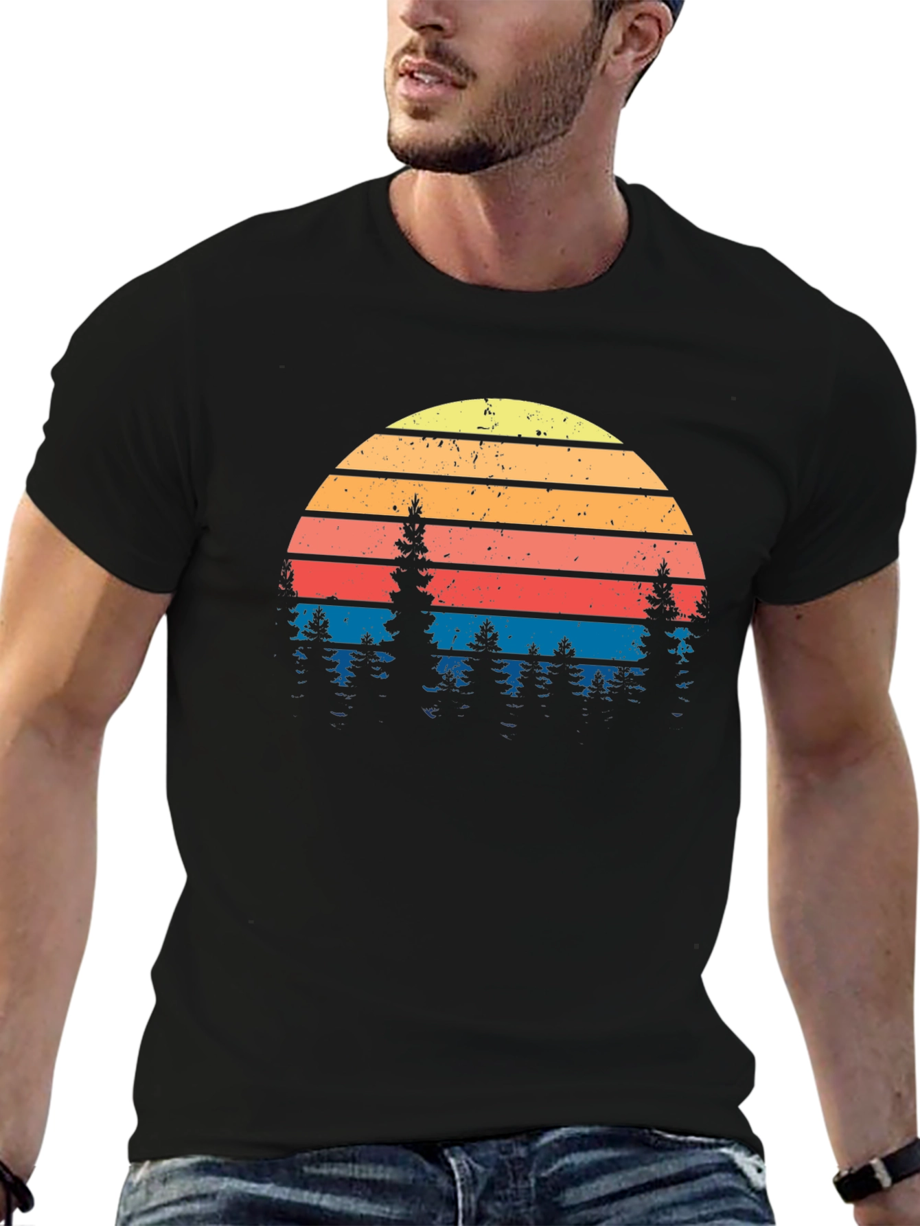 Retro Sunset Pine Tree Graphic Tee
