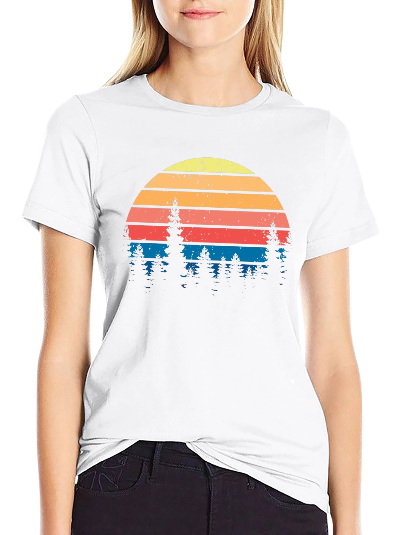 Retro Sunset Pine Tree Graphic Tee