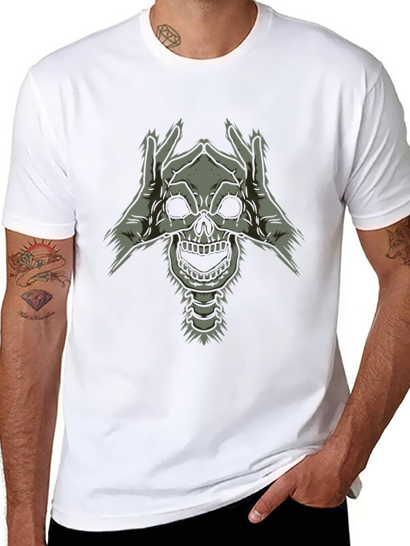 Skull Hands Graphic Tee - Dark Humor Style