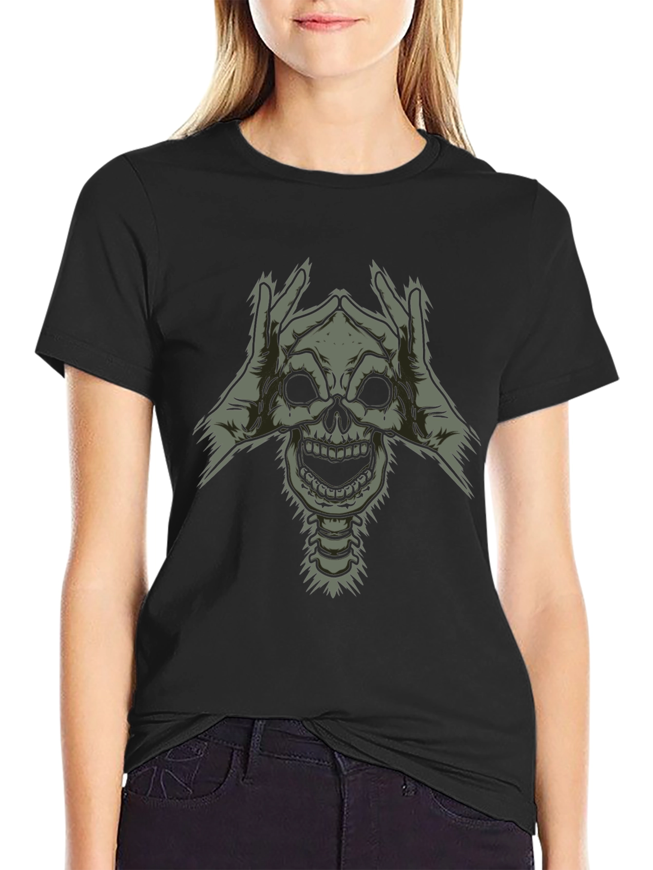 Skull Hands Graphic Tee - Dark Humor Style