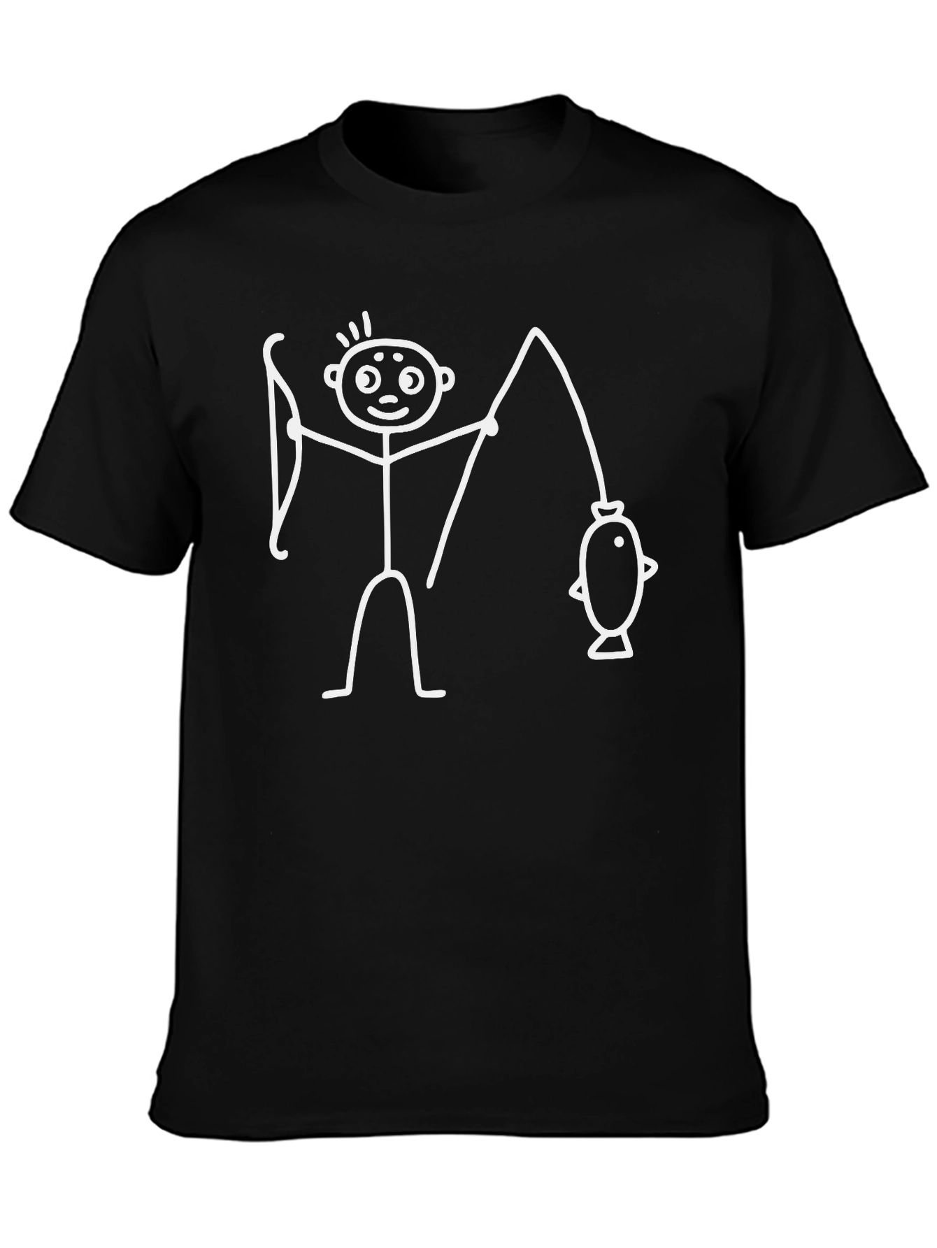 Funny Fisherman Stick Figure Black T-Shirt