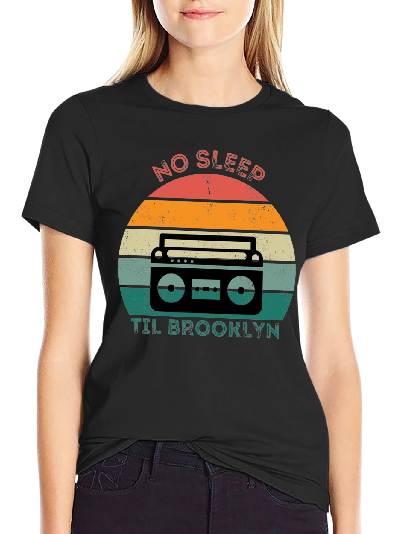 Retro Boombox T-Shirt - No Sleep Til Brooklyn