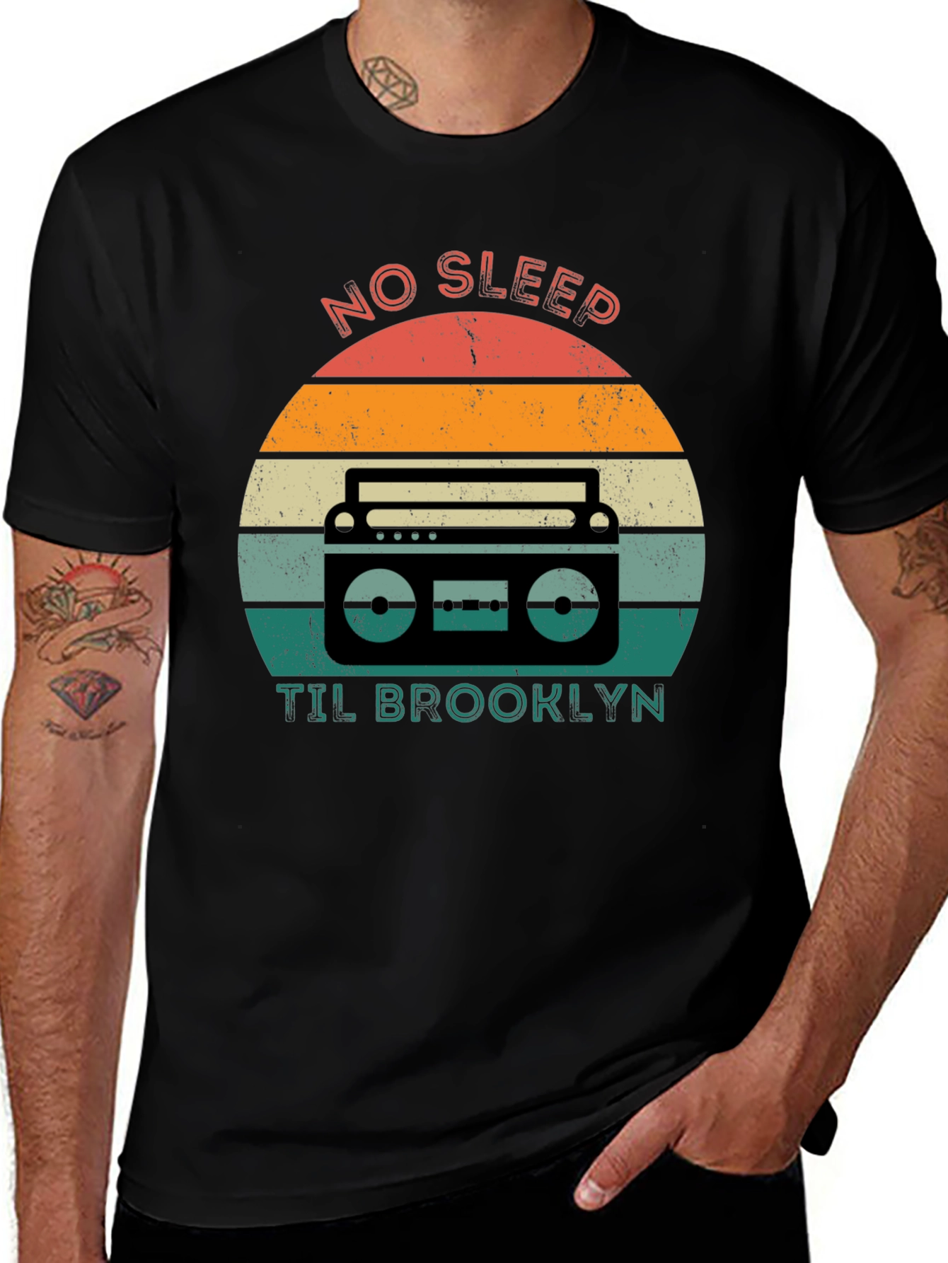 Retro Boombox T-Shirt - No Sleep Til Brooklyn