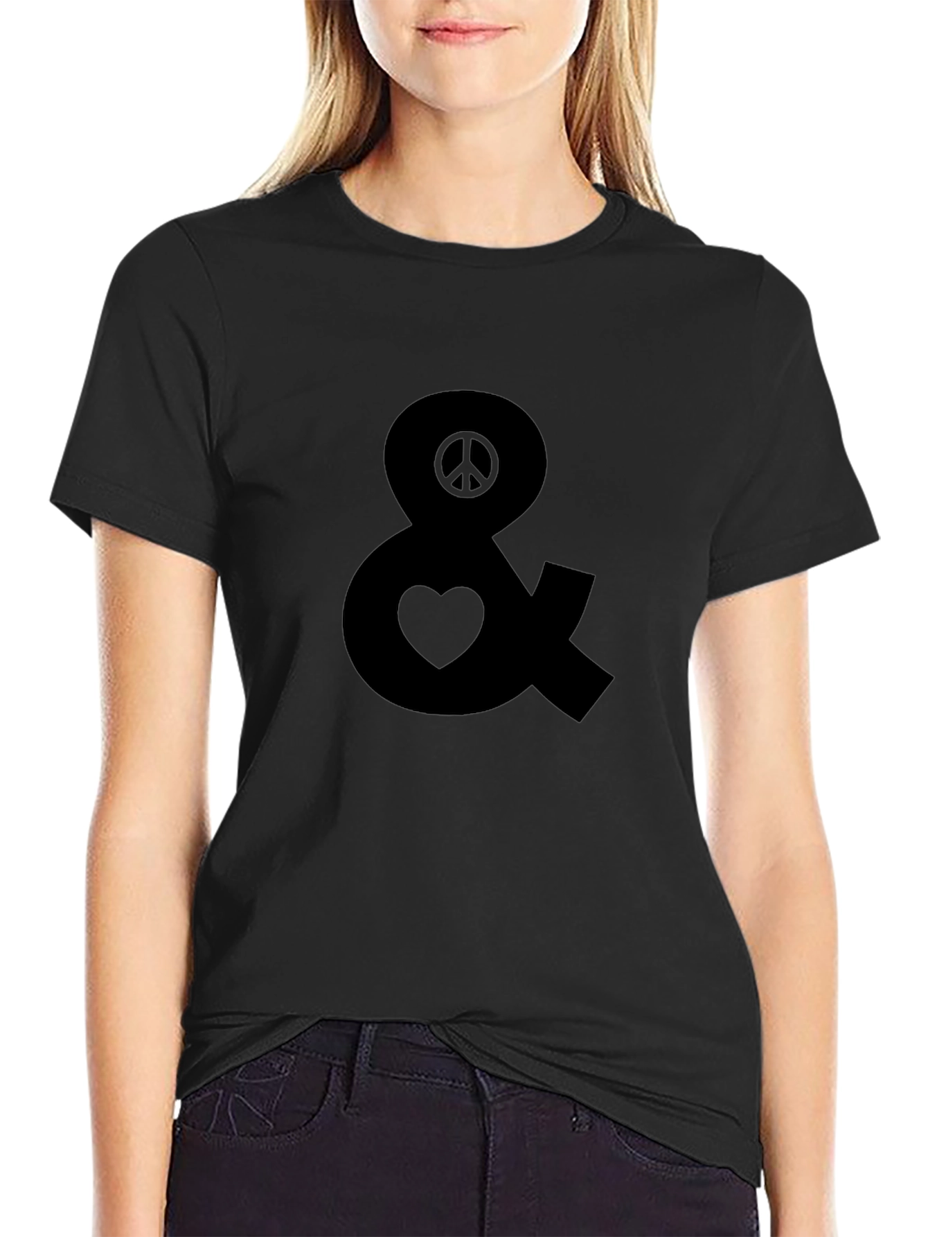 Peace & Love Graphic Tee - Black Cotton T-Shirt