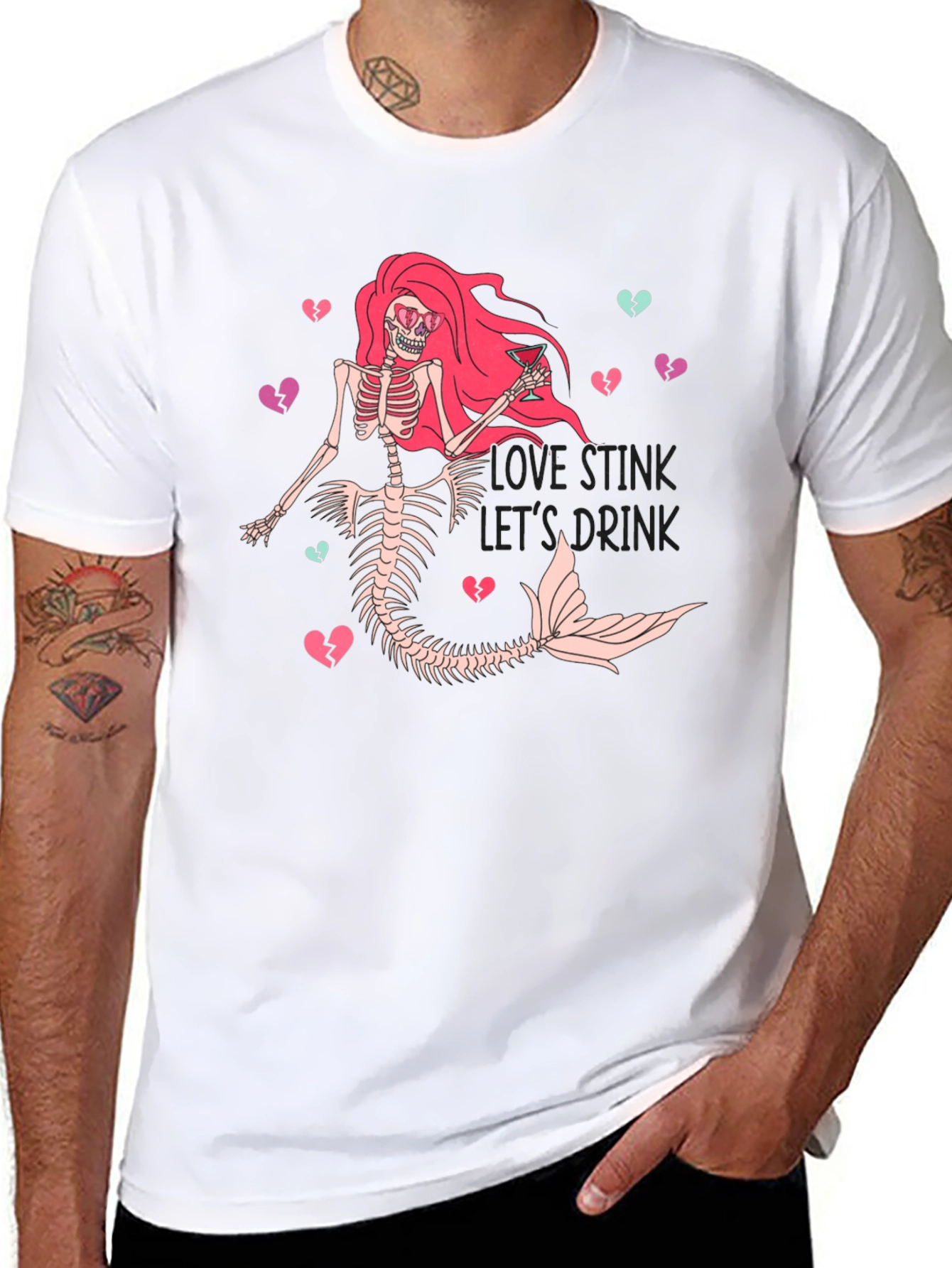 Love Stinks Skeleton Mermaid Graphic T-Shirt