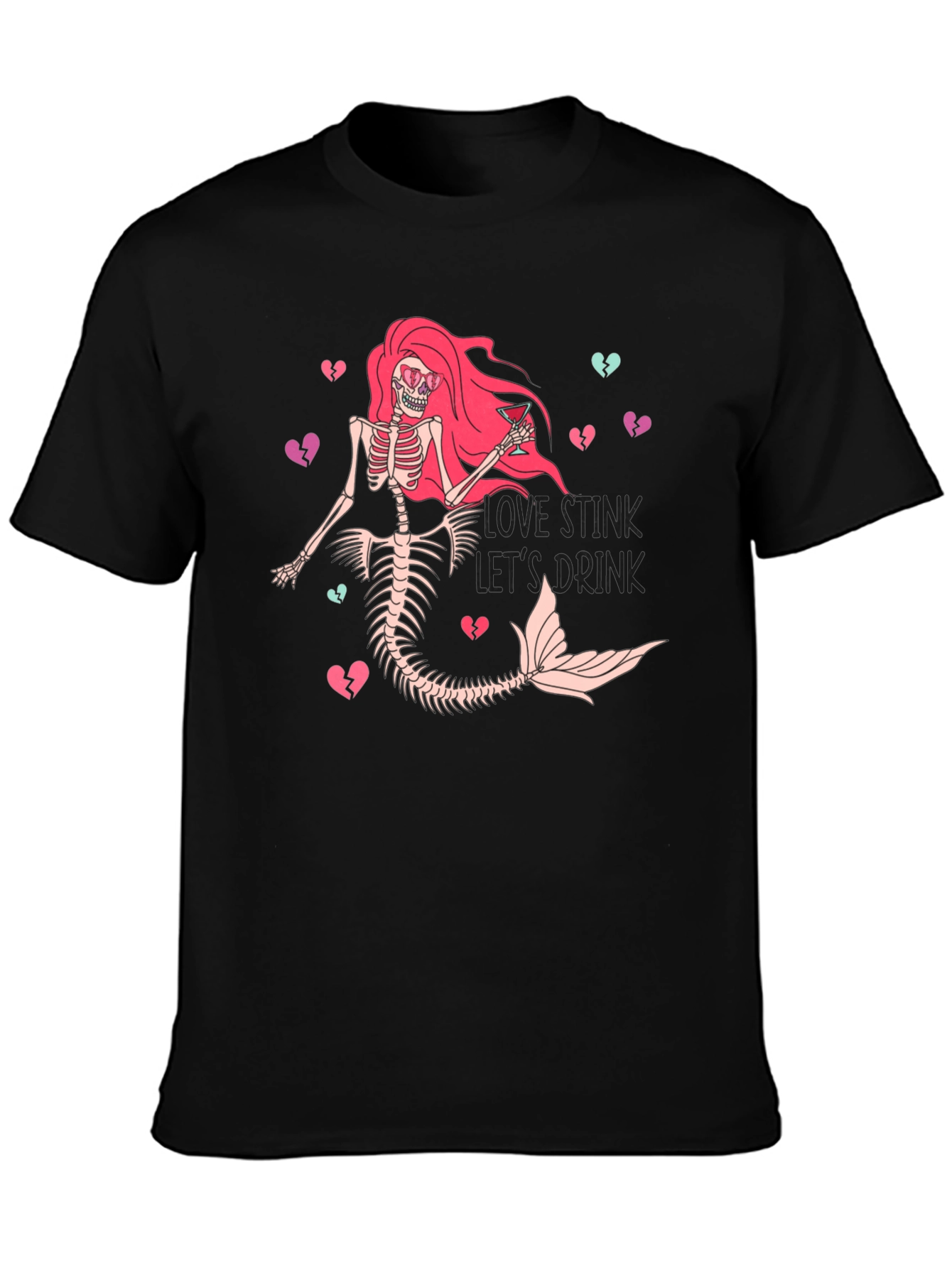 Love Stinks Skeleton Mermaid Graphic T-Shirt