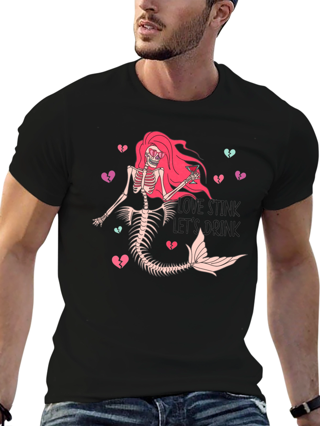 Love Stinks Skeleton Mermaid Graphic T-Shirt