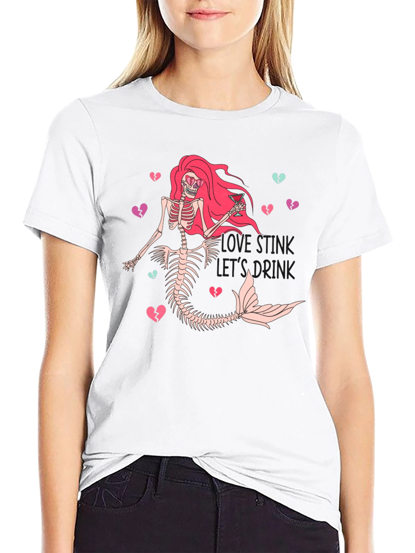 Love Stinks Skeleton Mermaid Graphic T-Shirt