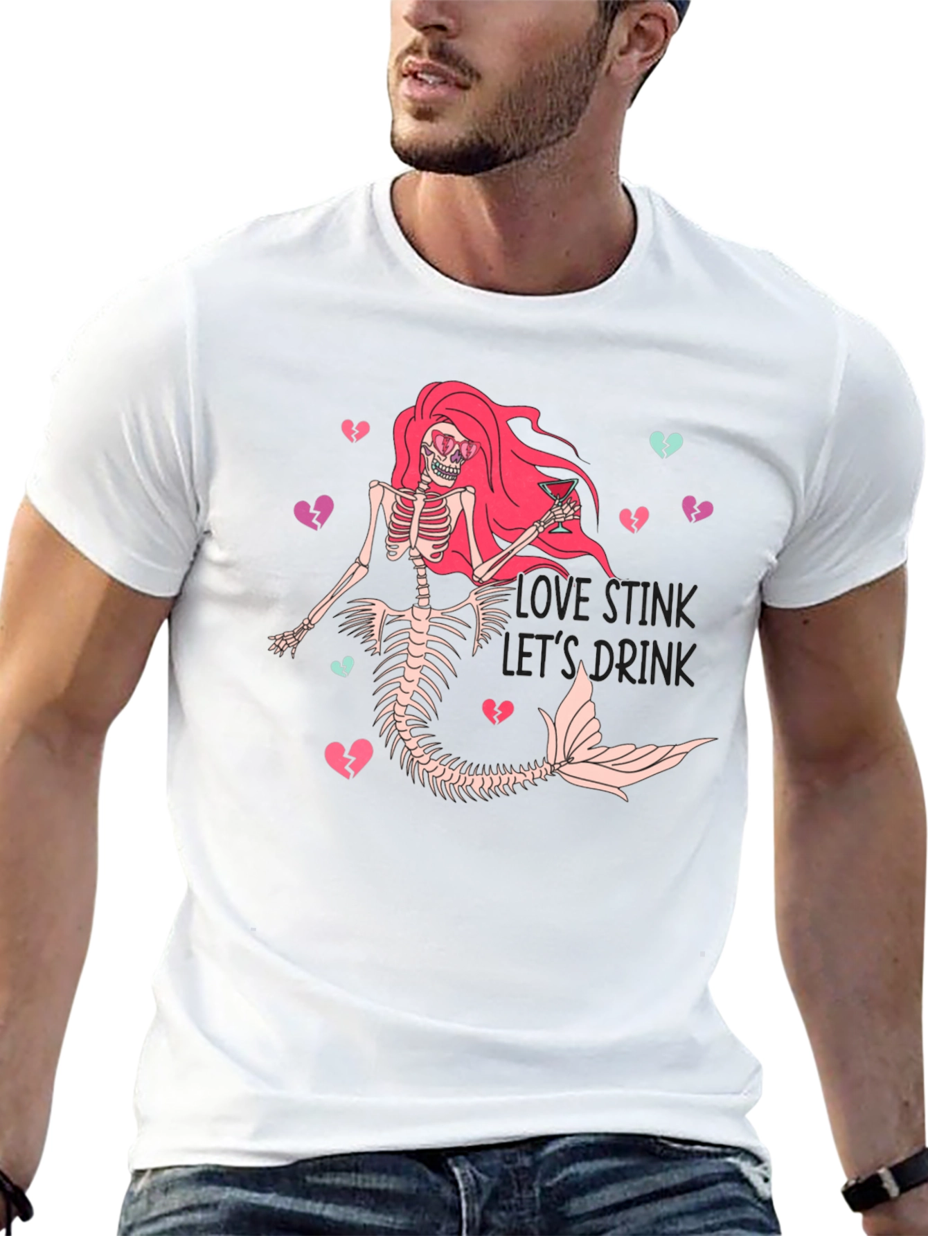 Love Stinks Skeleton Mermaid Graphic T-Shirt