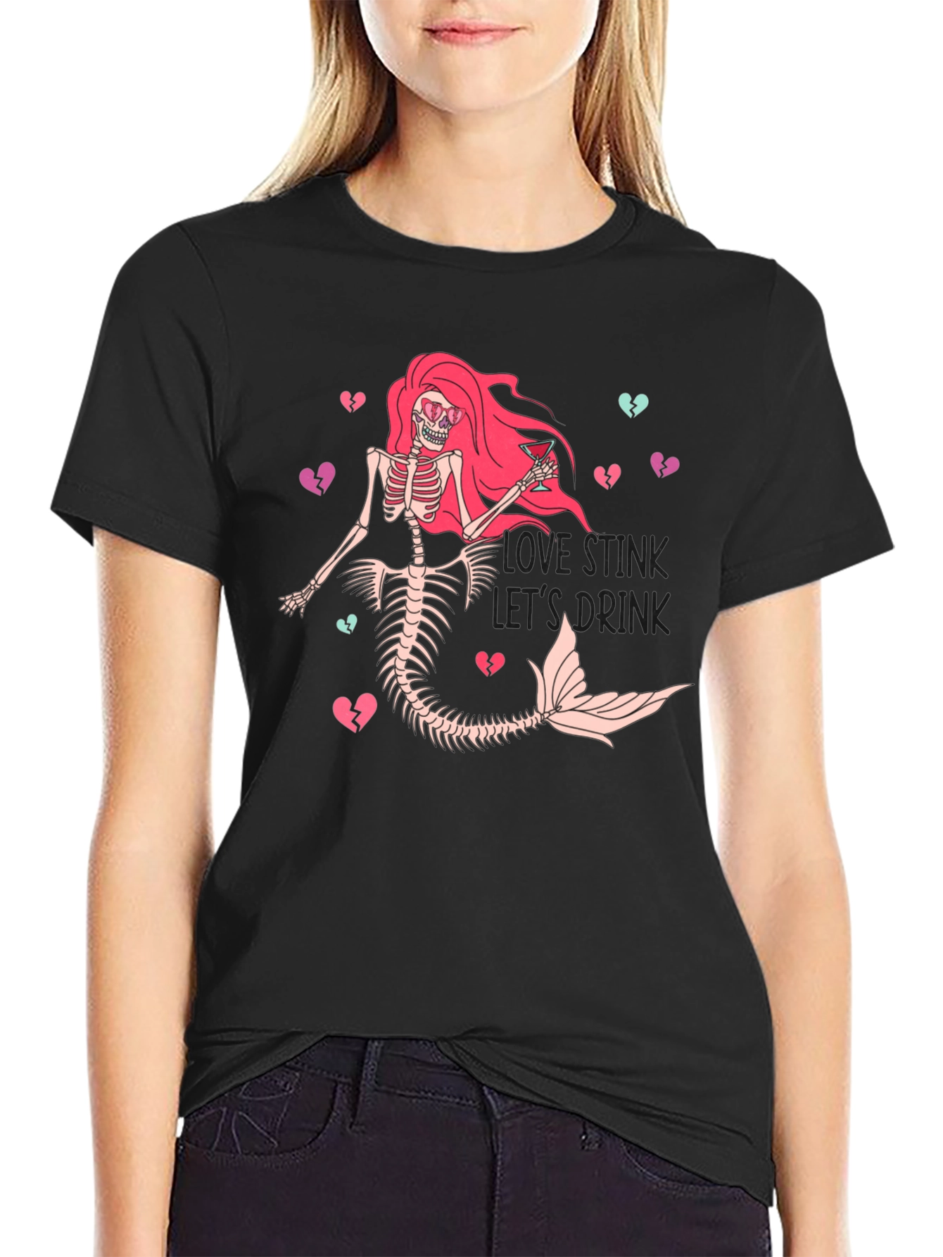 Love Stinks Skeleton Mermaid Graphic T-Shirt