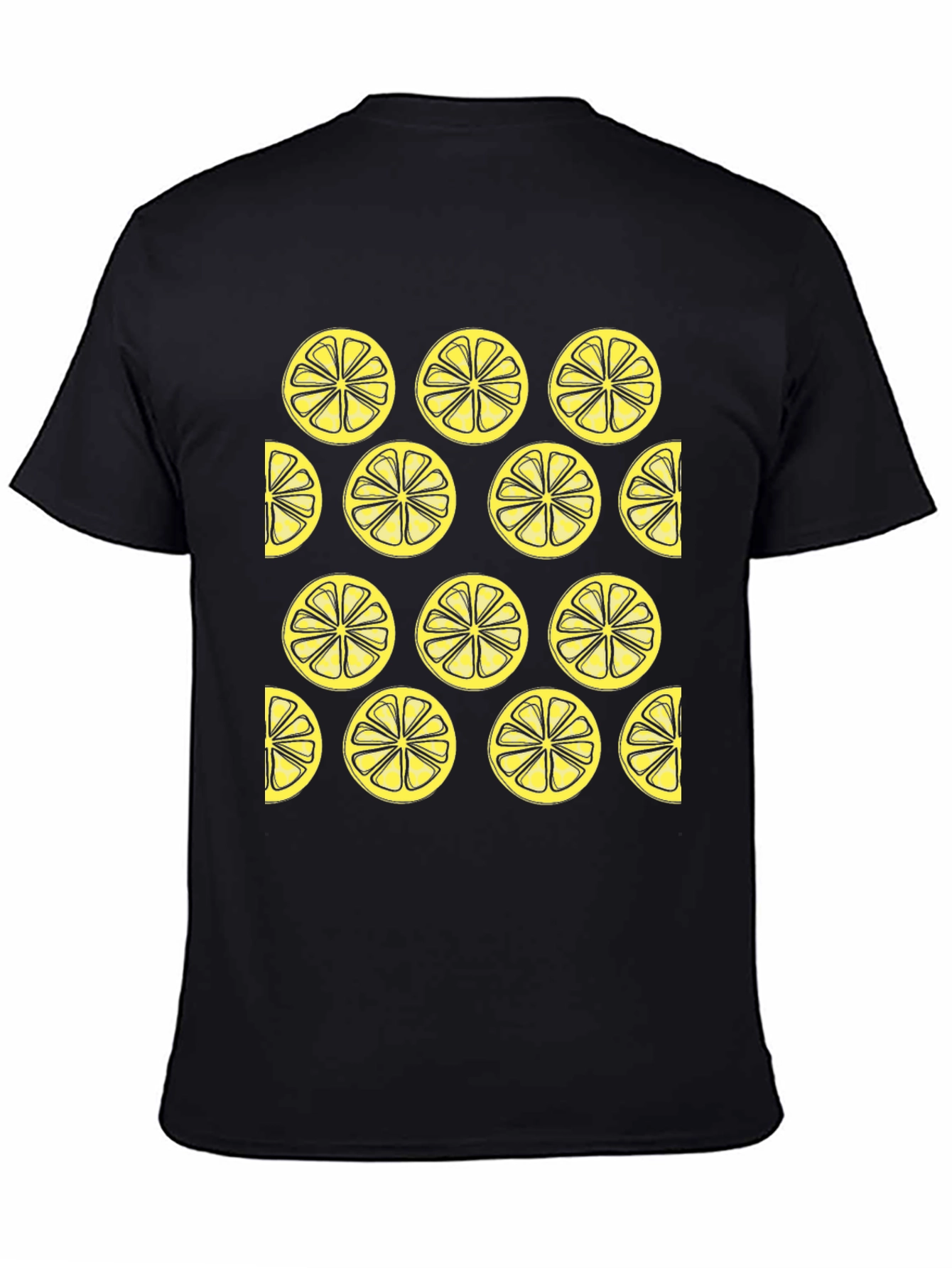 Lemon Slice Pattern Black Crewneck T-Shirt