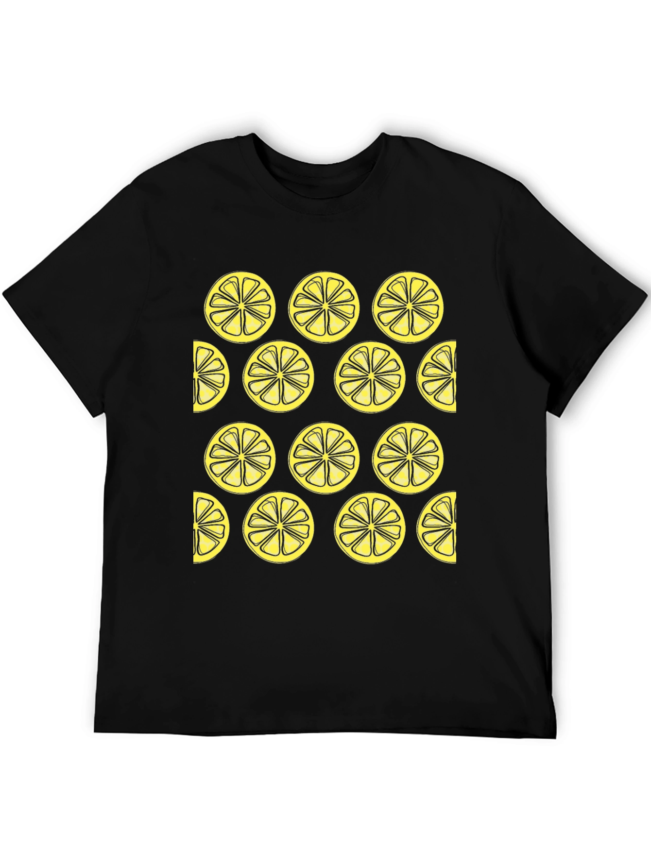 Lemon Slice Pattern Black Crewneck T-Shirt